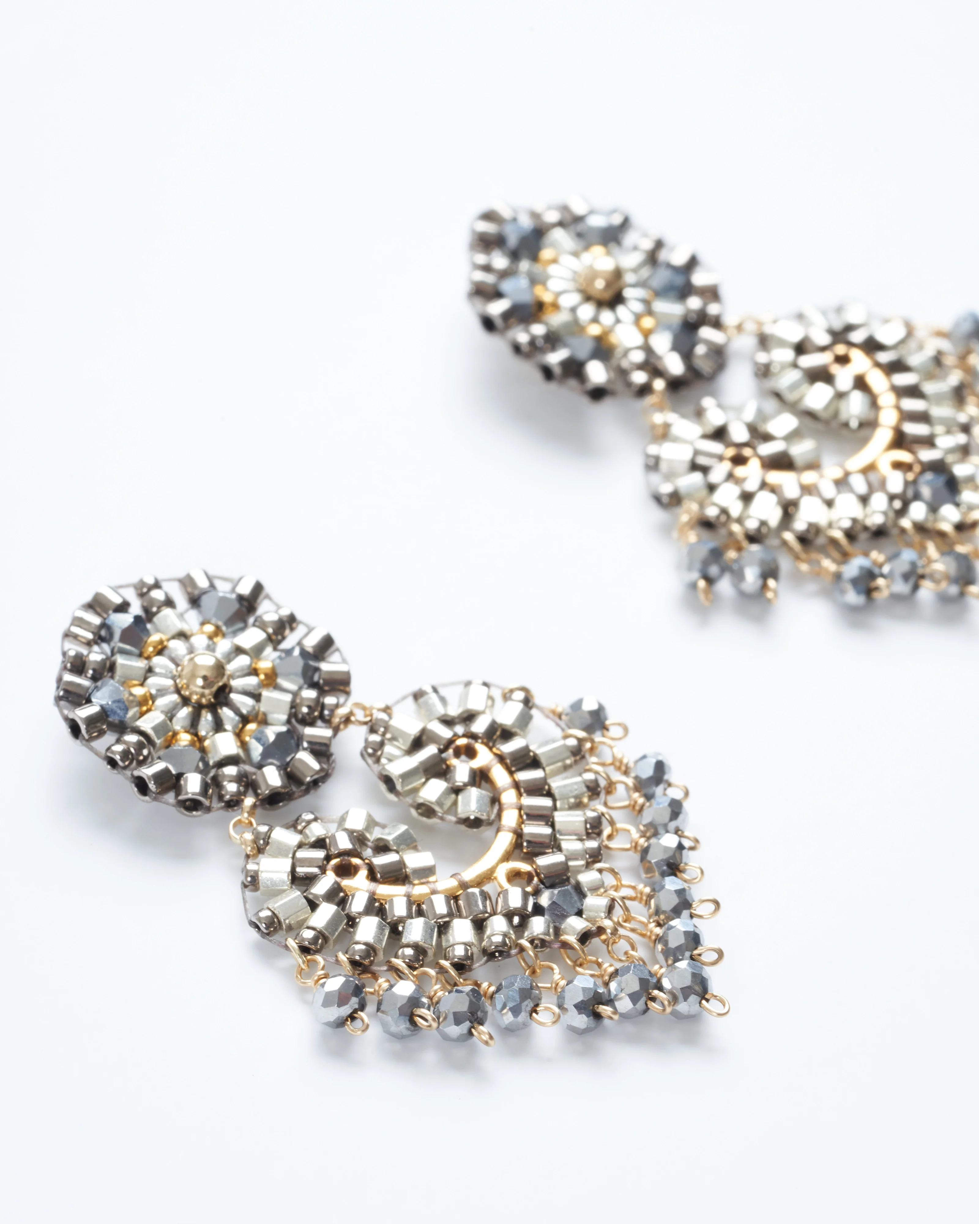 1.7" swarovki/pyrite/miyuki earrings - silver/gold - Image 3