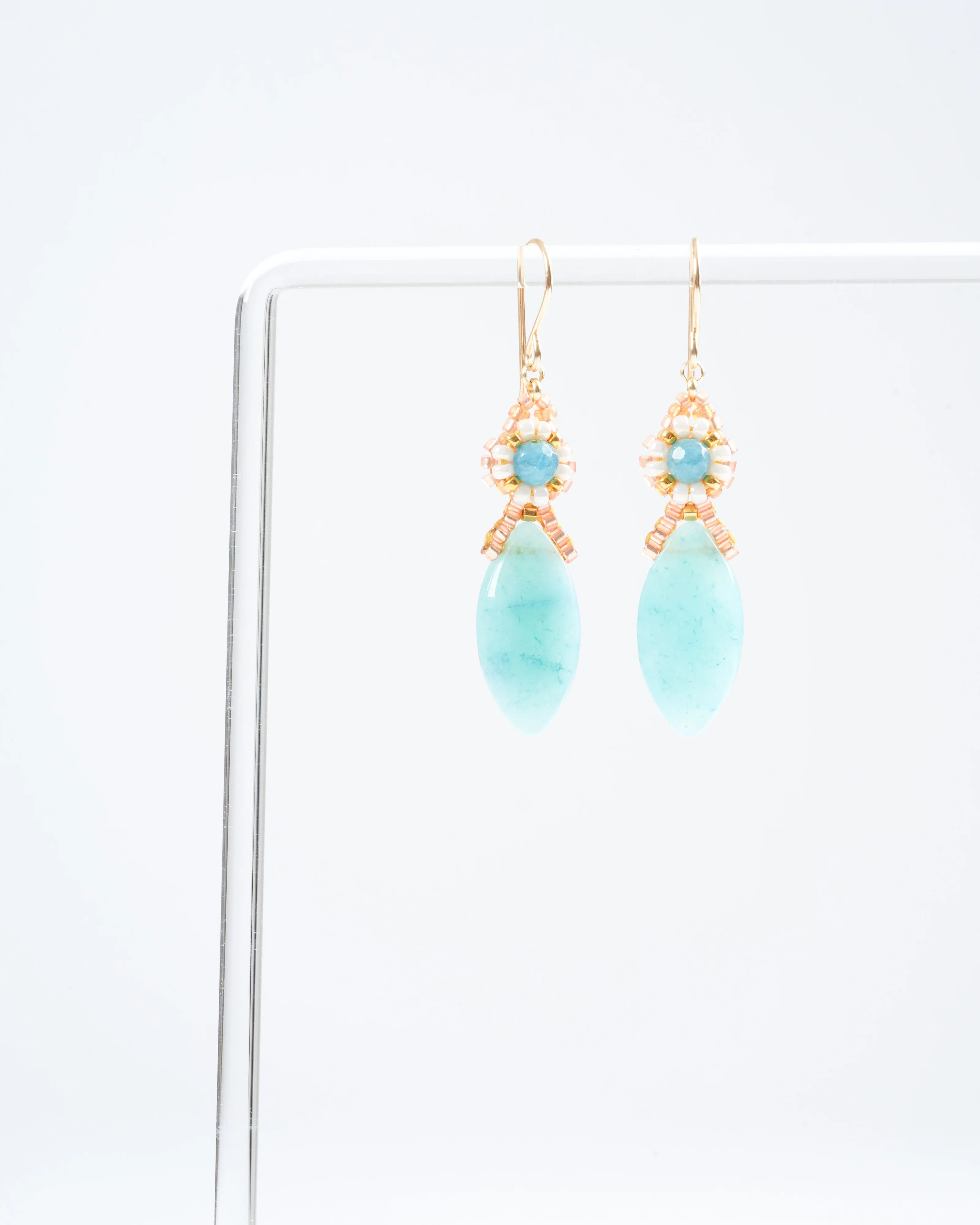 1.8" blue quartz/miyuki earrings - blue/gold
