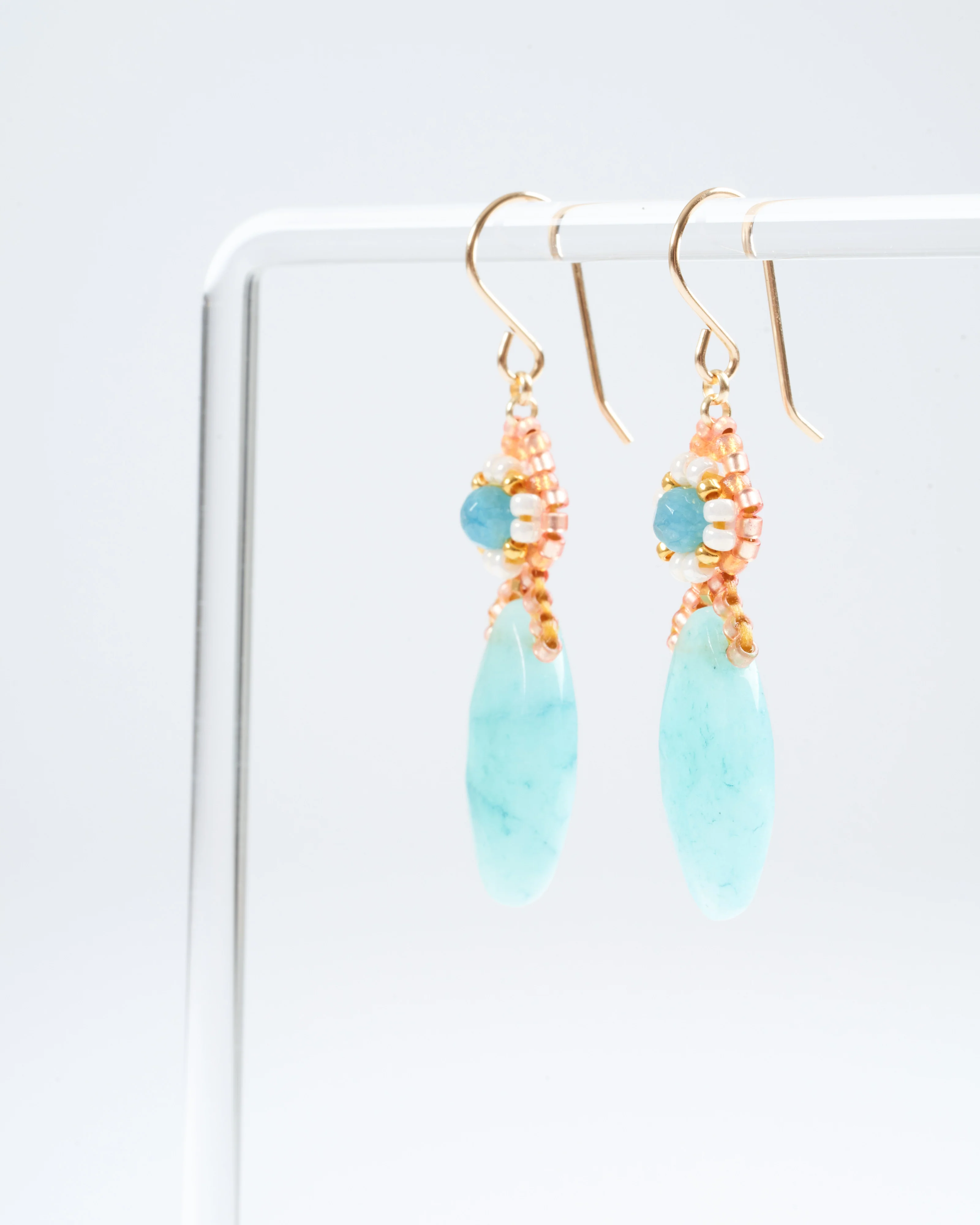 1.8" blue quartz/miyuki earrings - blue/gold - Image 3