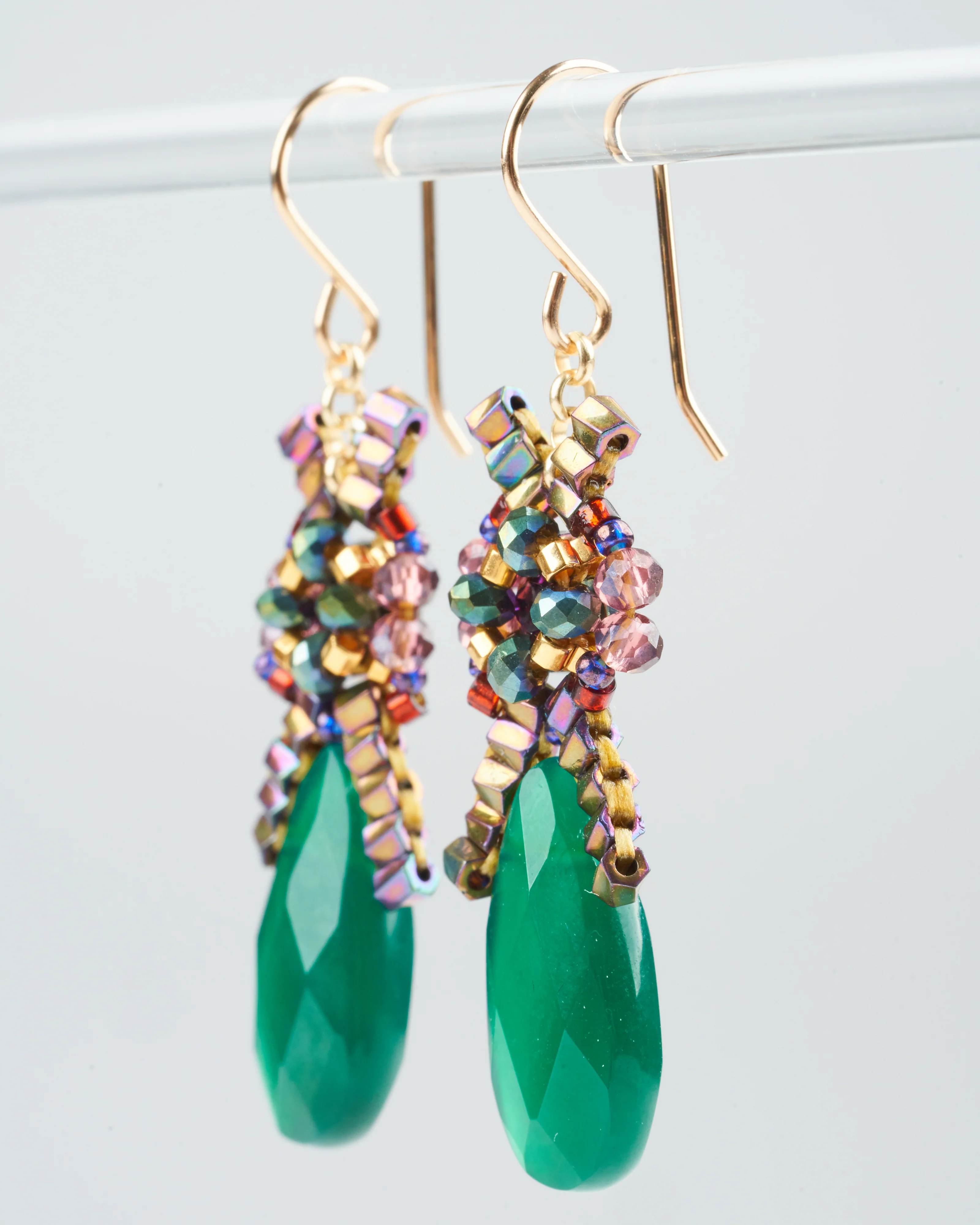 green onyx, swarovski, miyuki earrings - green multi - Image 2