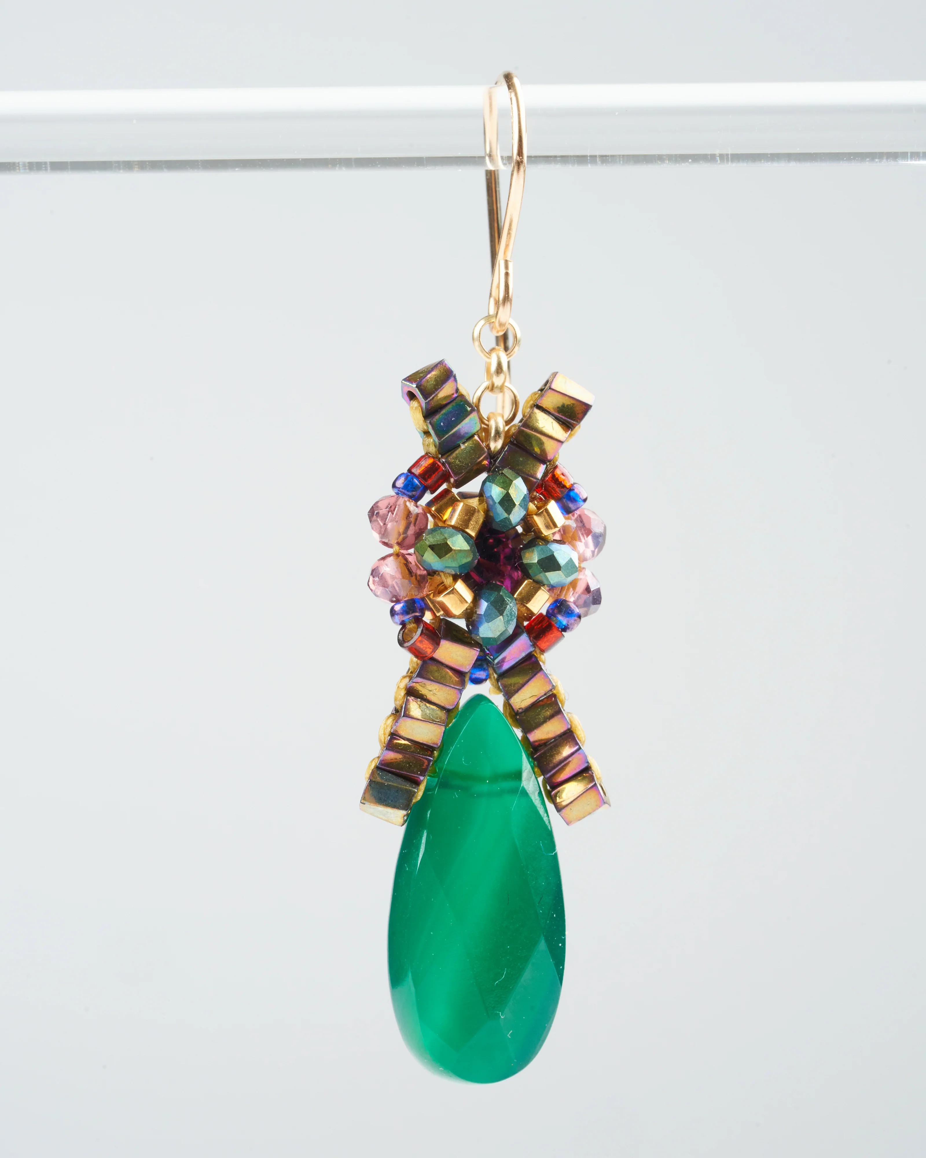 green onyx, swarovski, miyuki earrings - green multi - Image 3