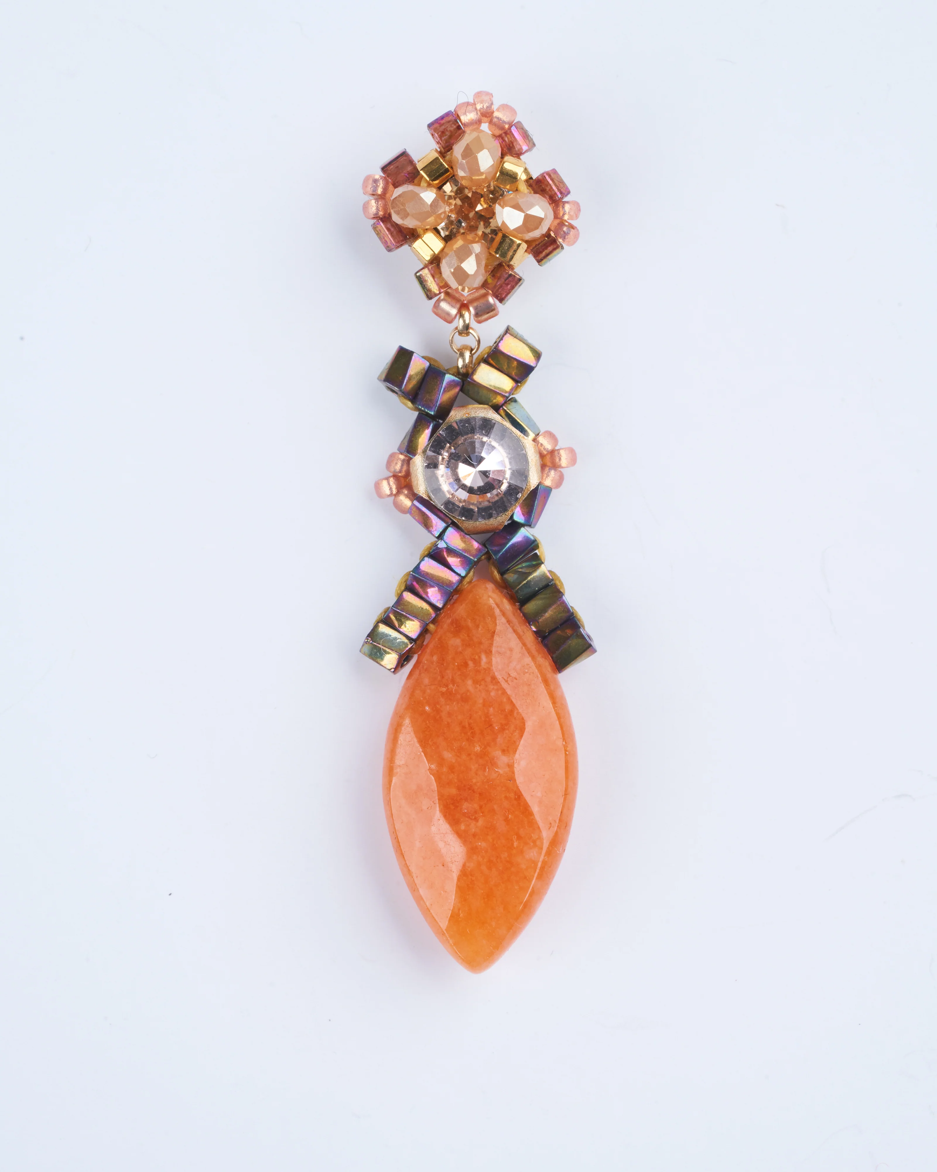 red aventurine swarovski miyuki earrings- orange/ gold - Image 2