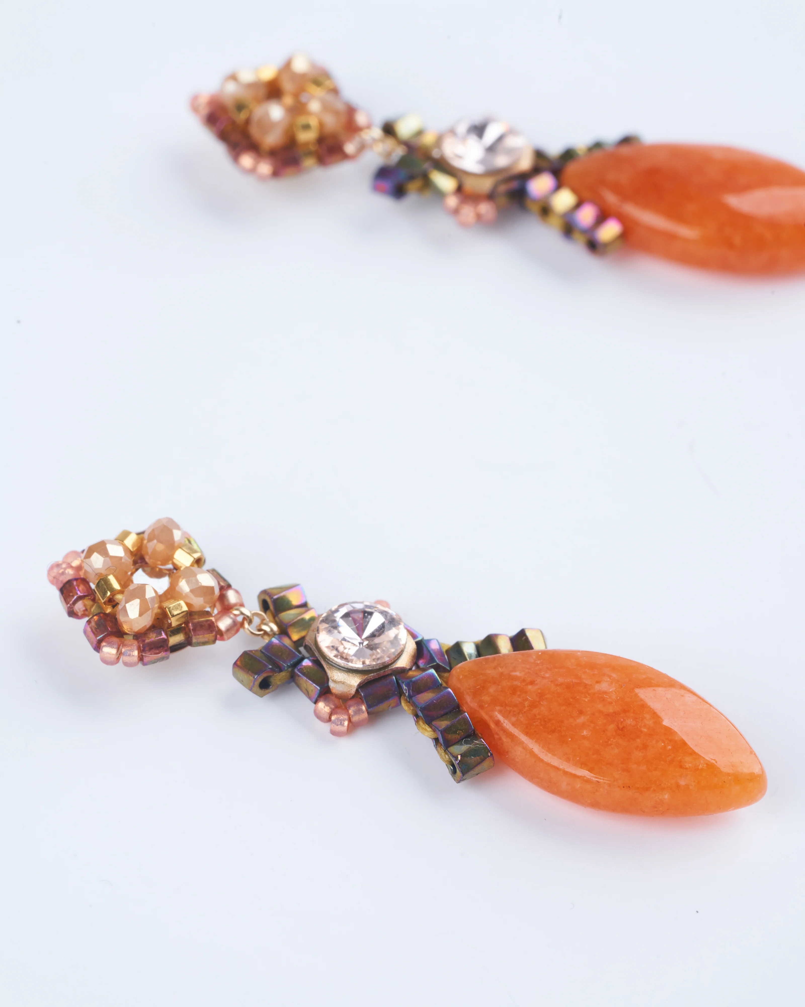 red aventurine swarovski miyuki earrings- orange/ gold - Image 3