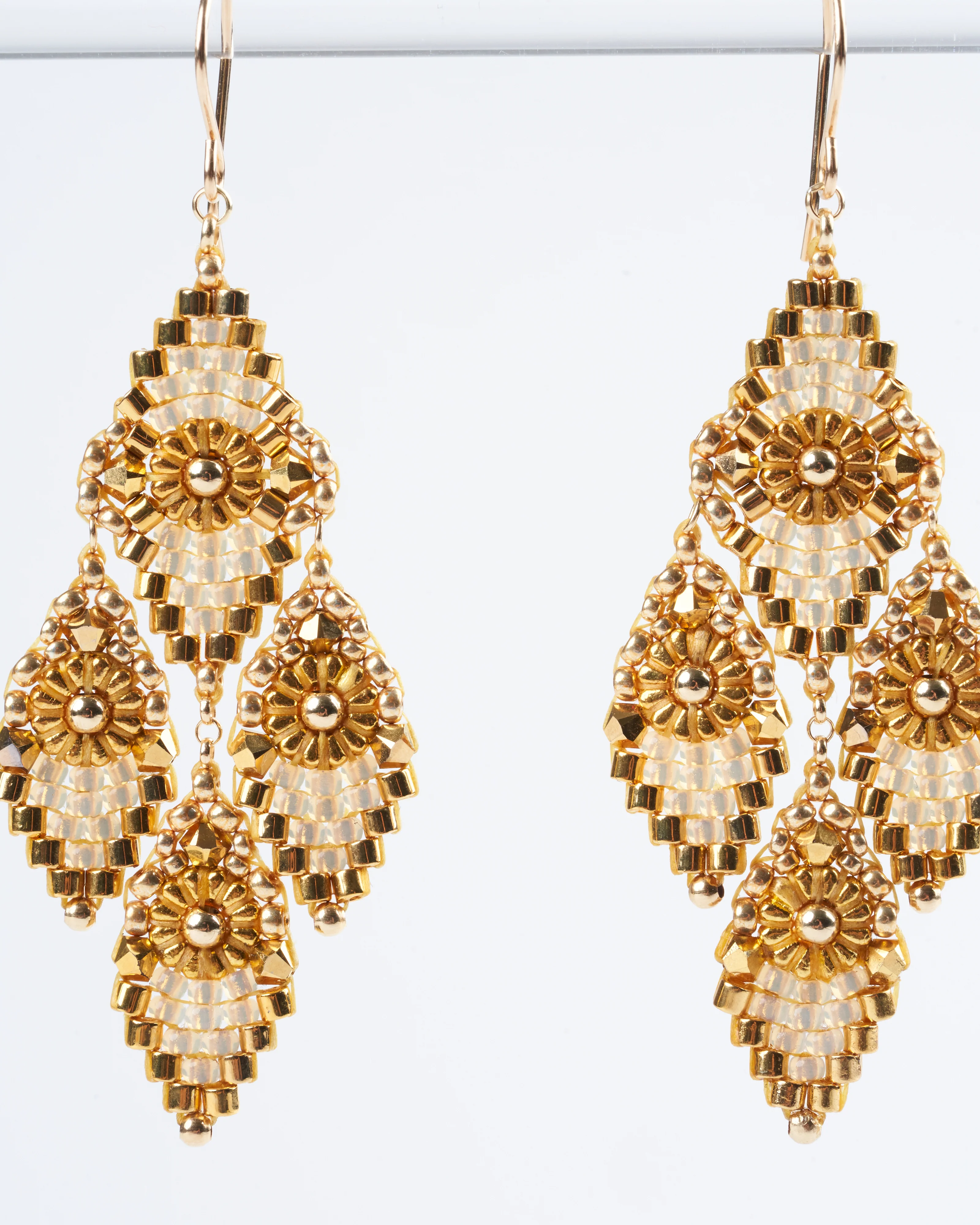 pyrite, miyuki, swarovski chandelier earrings - gold - Image 2