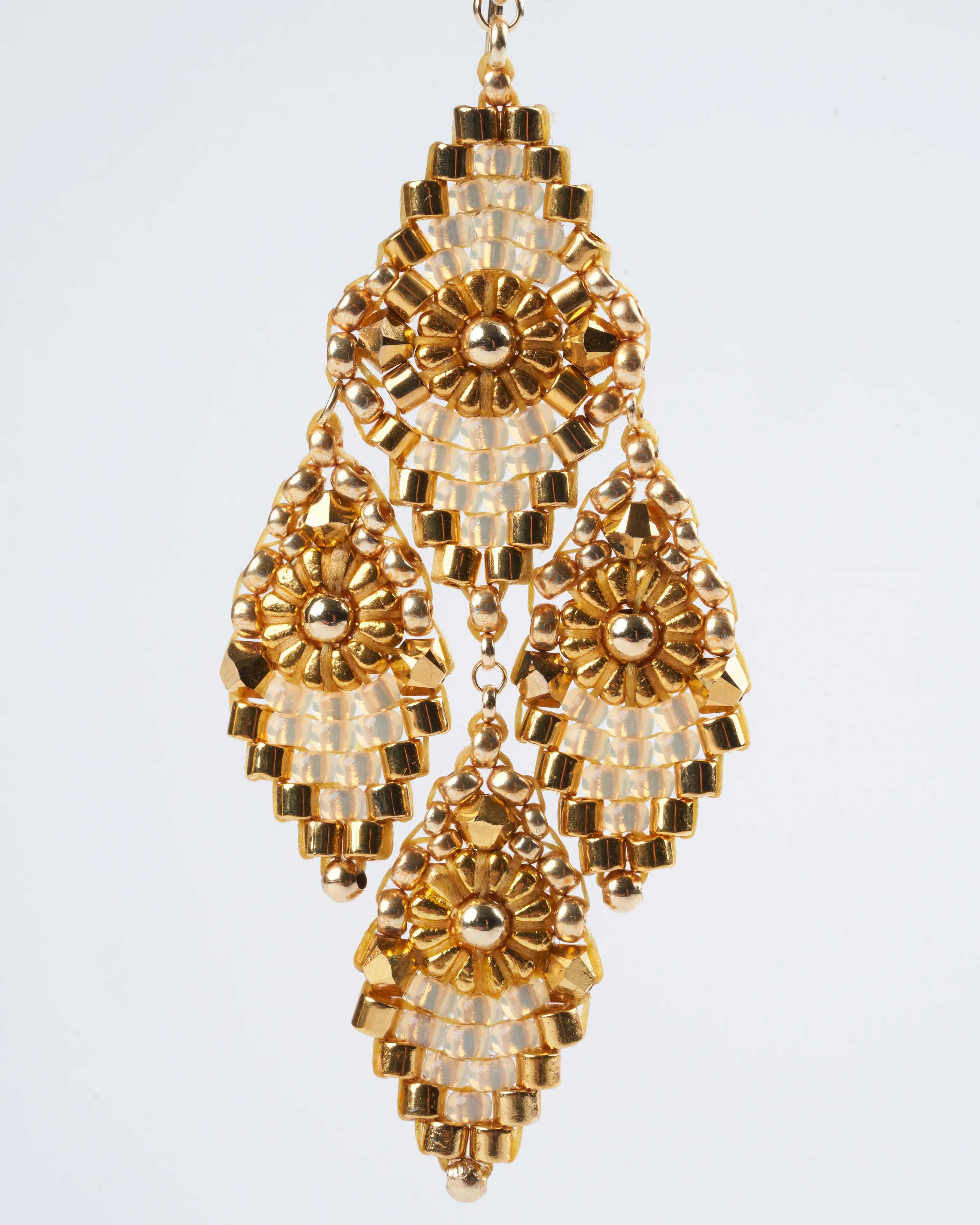 pyrite, miyuki, swarovski chandelier earrings - gold - Image 3