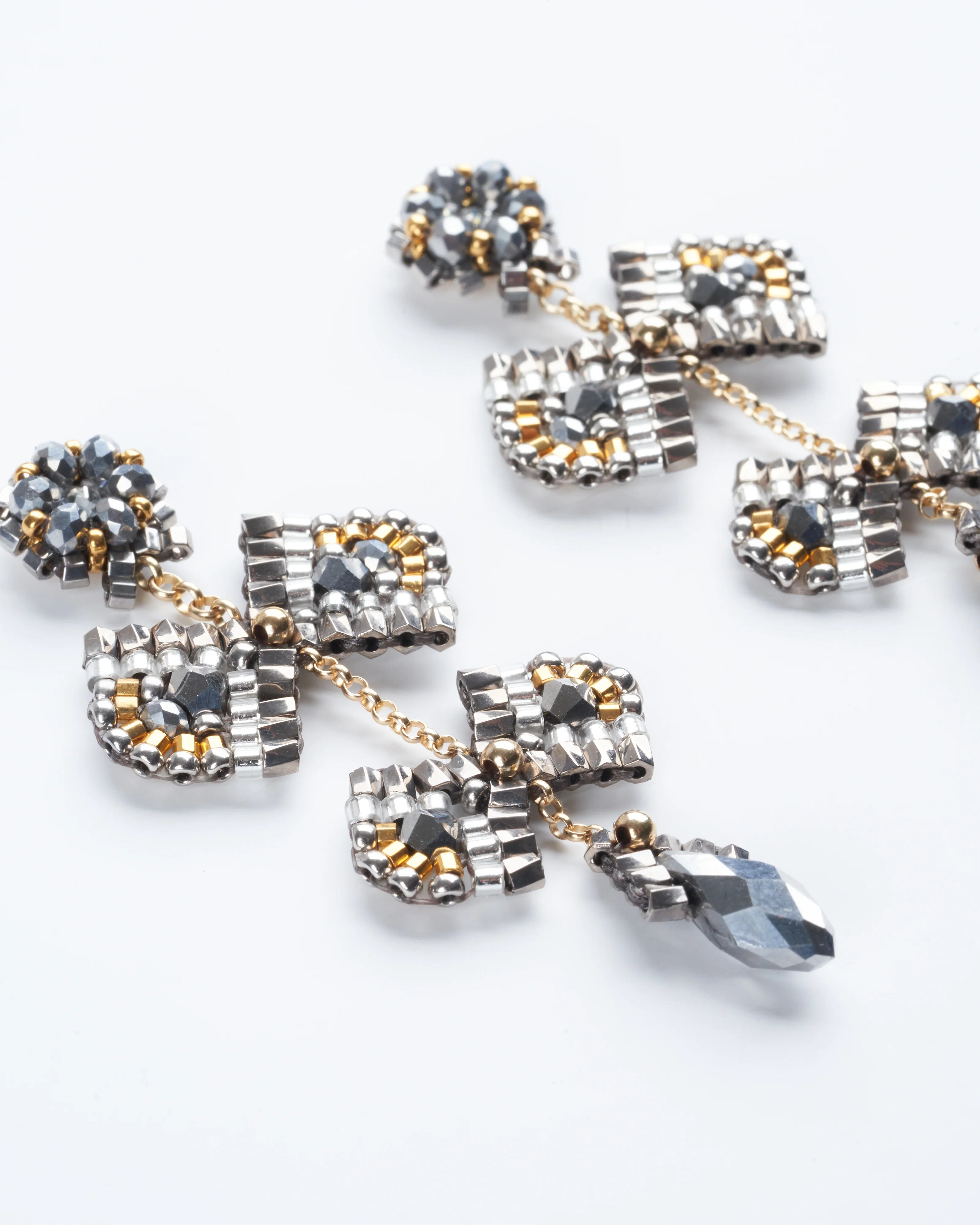 silver, swarovoski, and miyuki bead drop earrings - black - Image 2