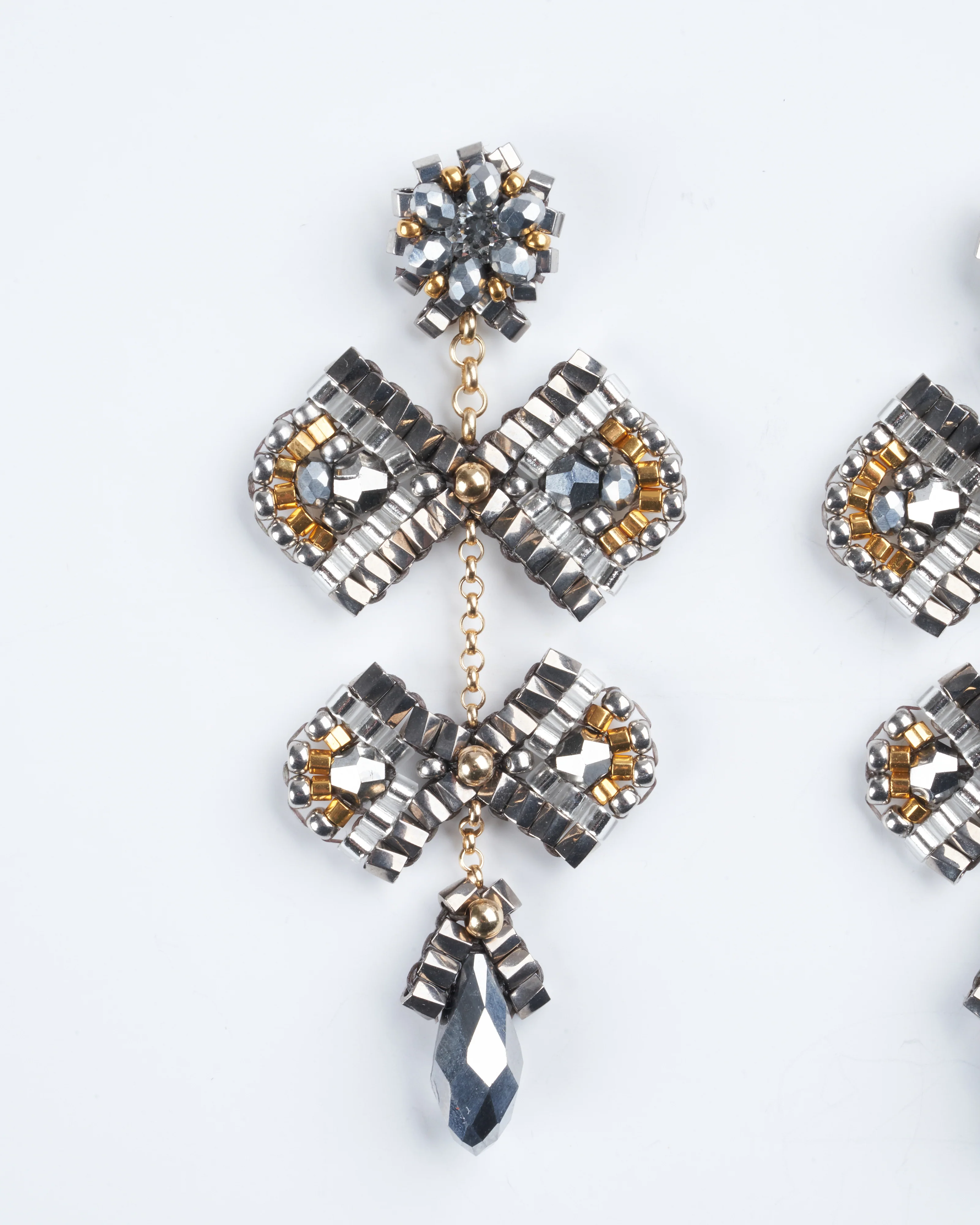 silver, swarovoski, and miyuki bead drop earrings - black - Image 3