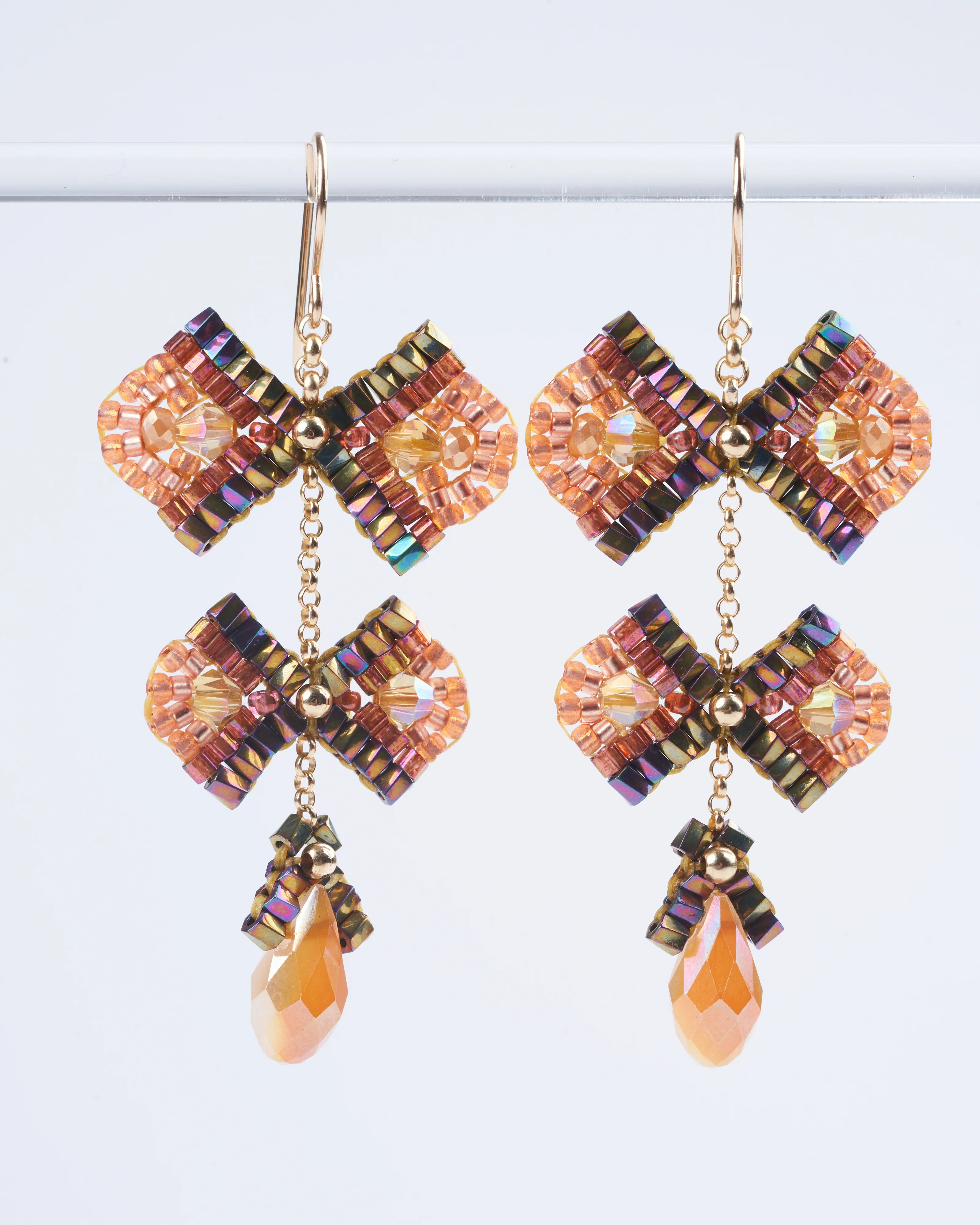 swarovski, miyuki earrings- orange/ gold - Image 2
