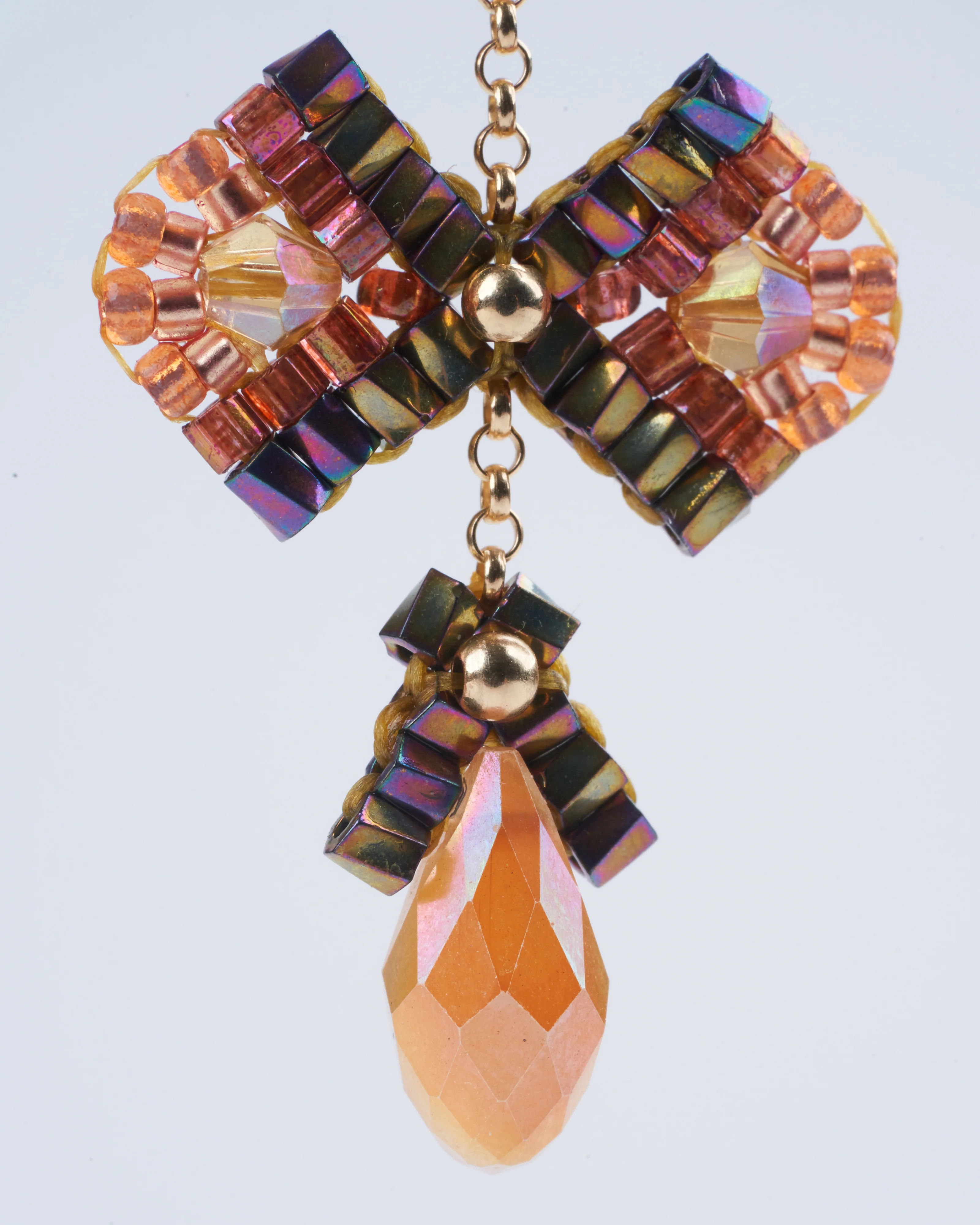 swarovski, miyuki earrings- orange/ gold - Image 3