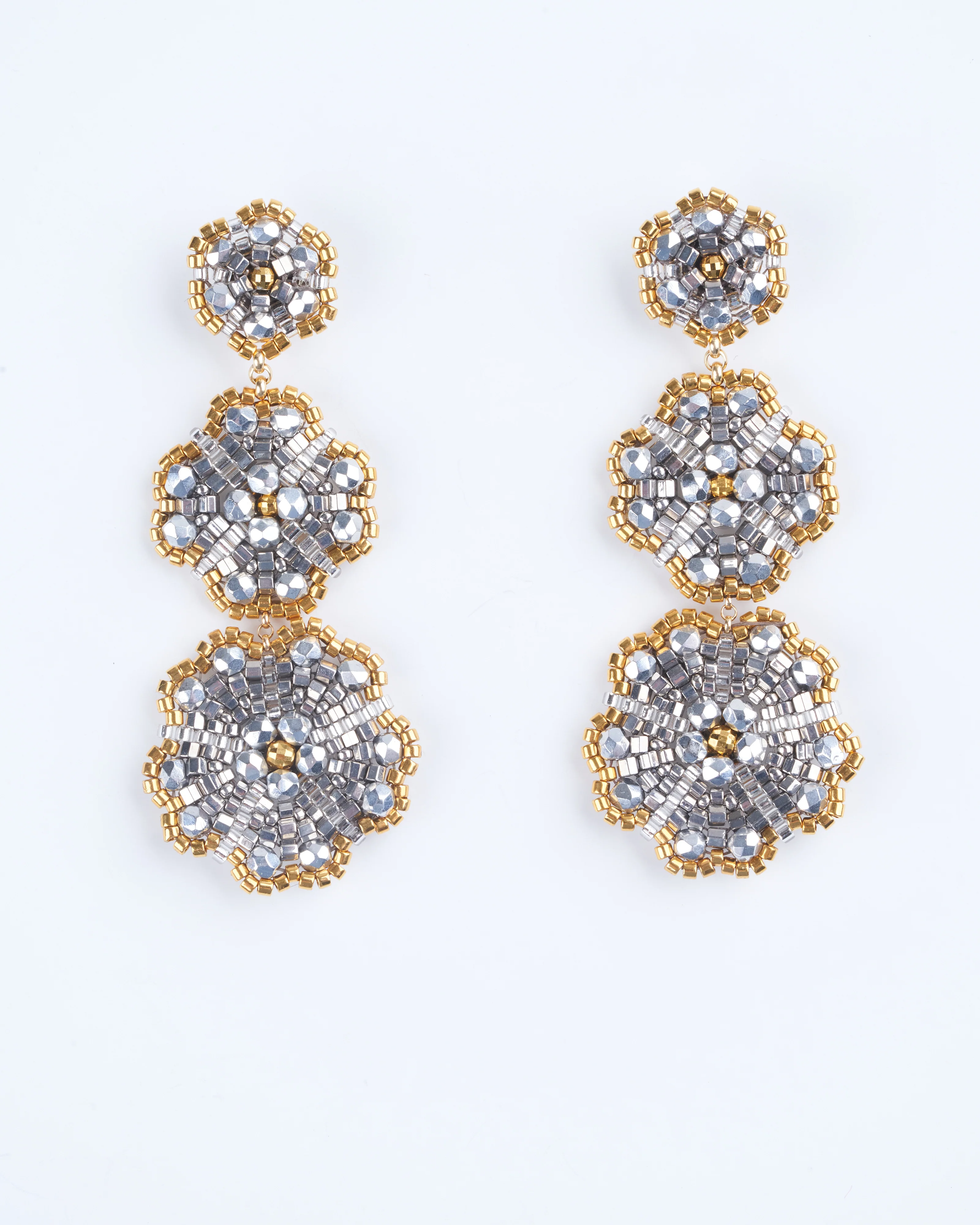 pyrite, miyuki earrings - silver/ gold