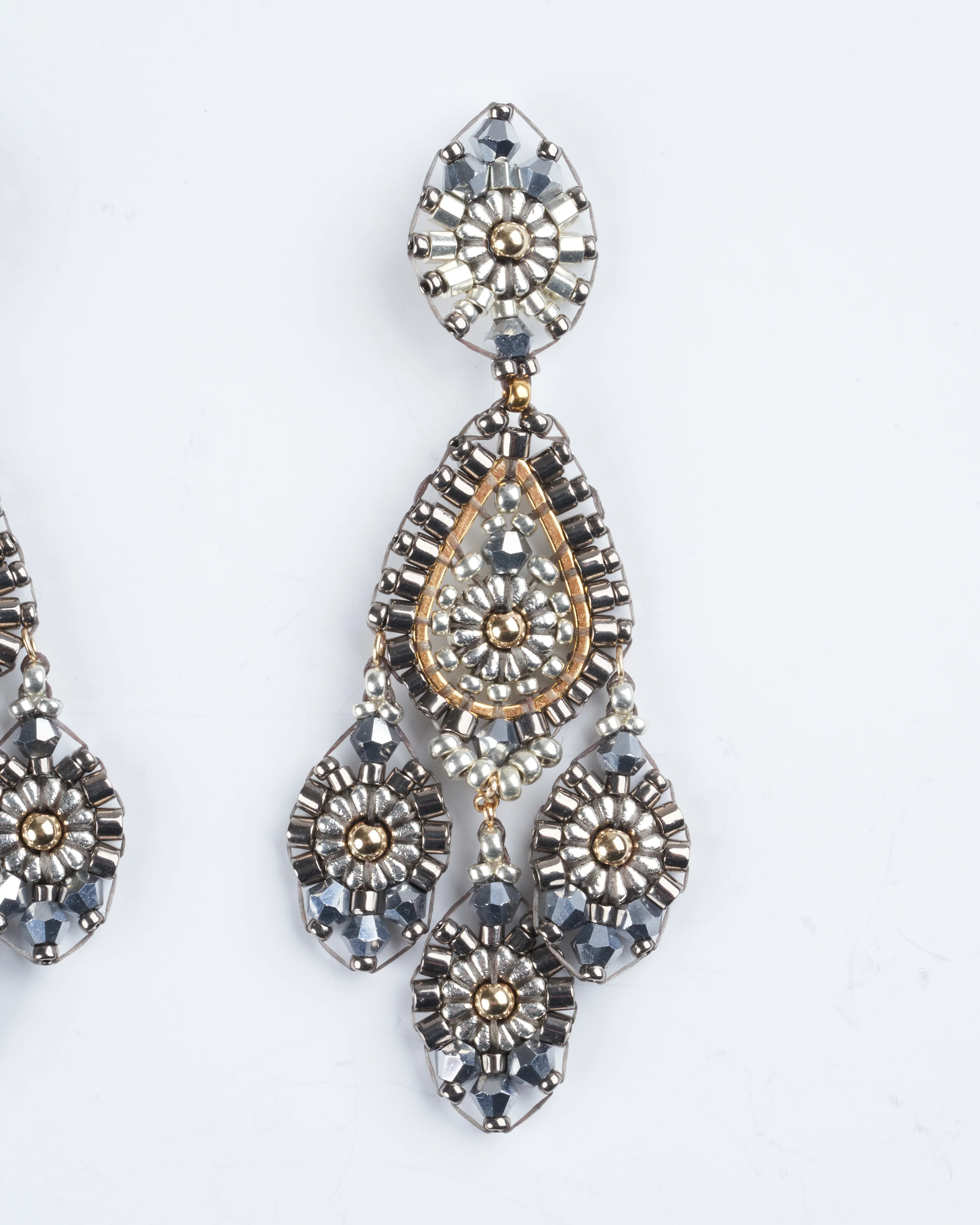 silver and opalite bead chandelier earrings - grey/ gold - Image 2
