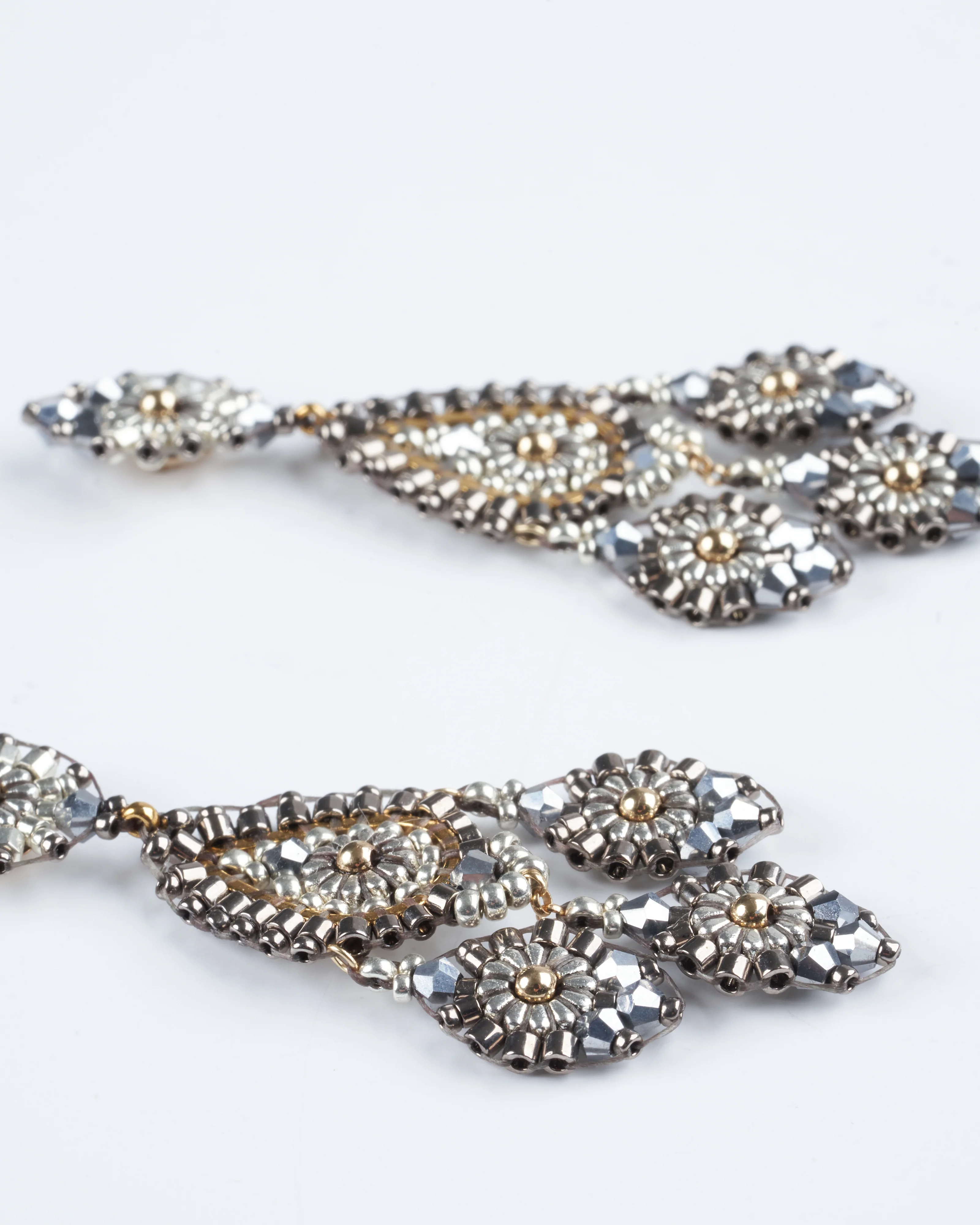 silver and opalite bead chandelier earrings - grey/ gold - Image 3