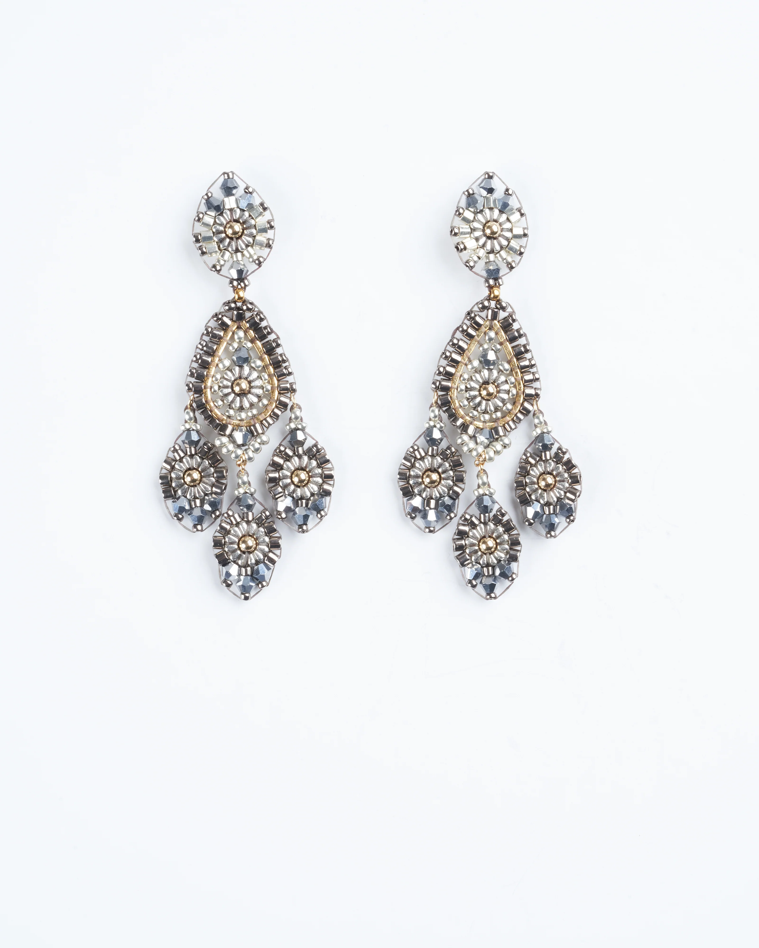 silver and opalite bead chandelier earrings - grey/ gold - Image 4