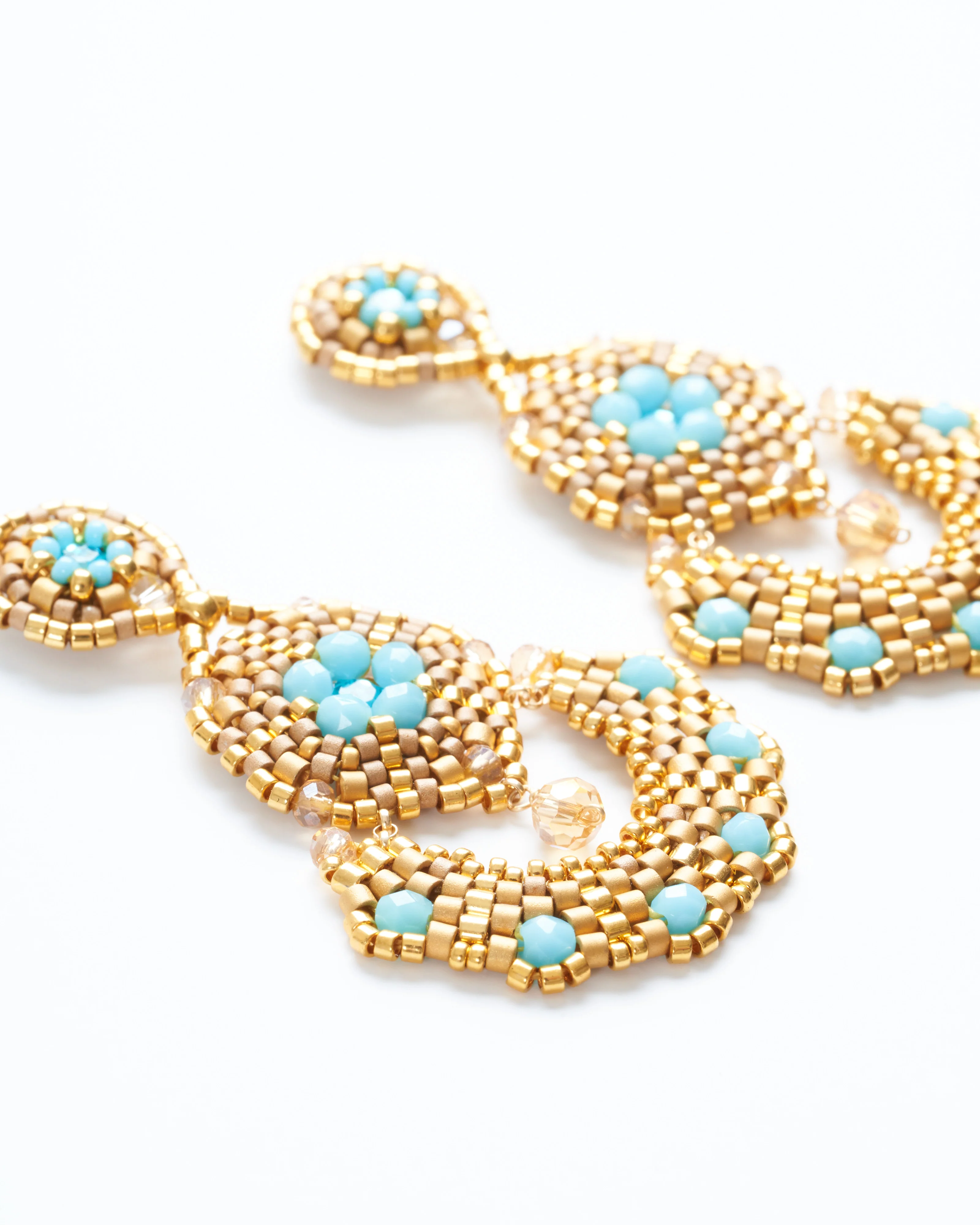 2.5" swarovski/miyuki drop earrings - gold/blue - Image 2