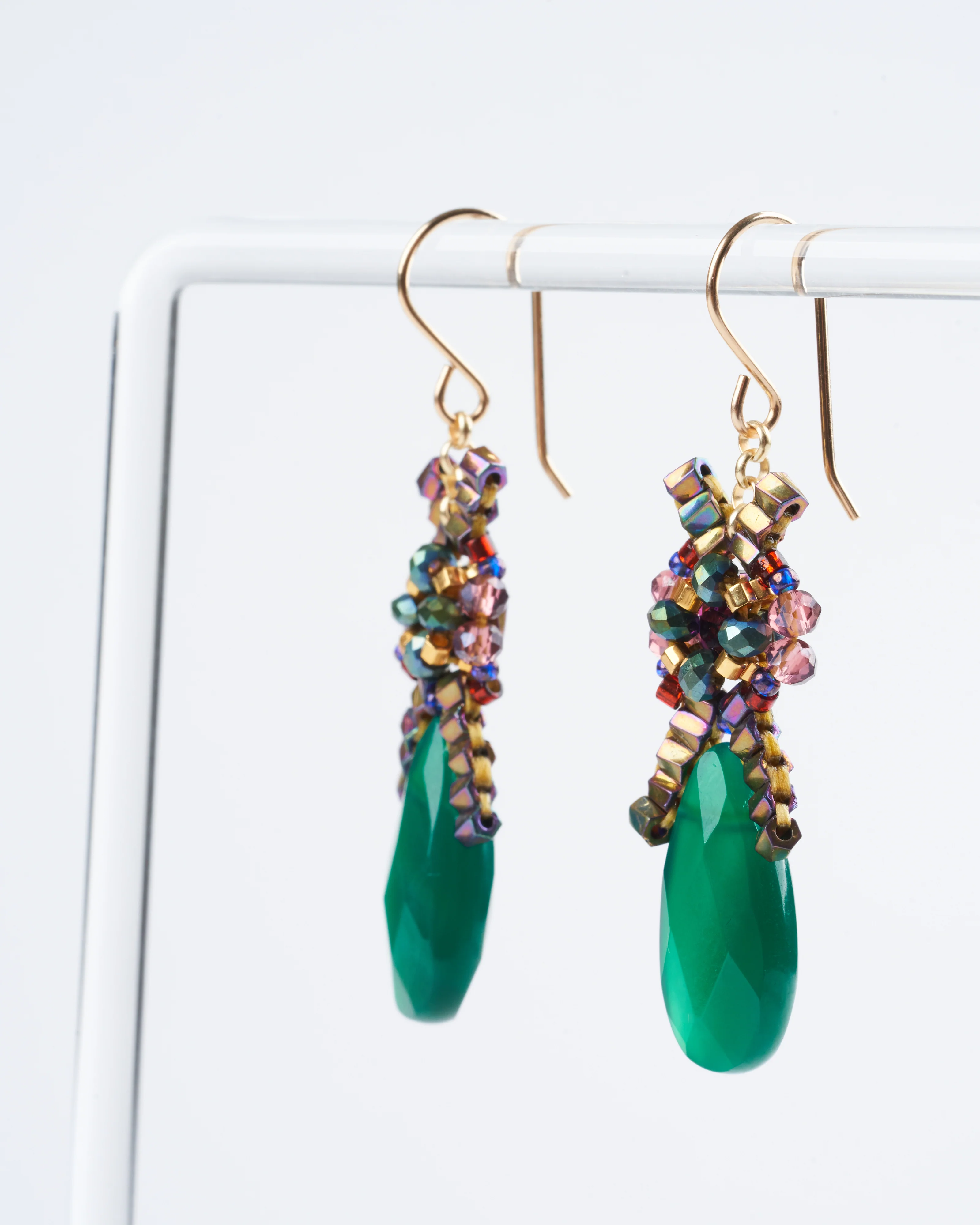 green onyx, swarovski, miyuki earrings - green multi - Image 2
