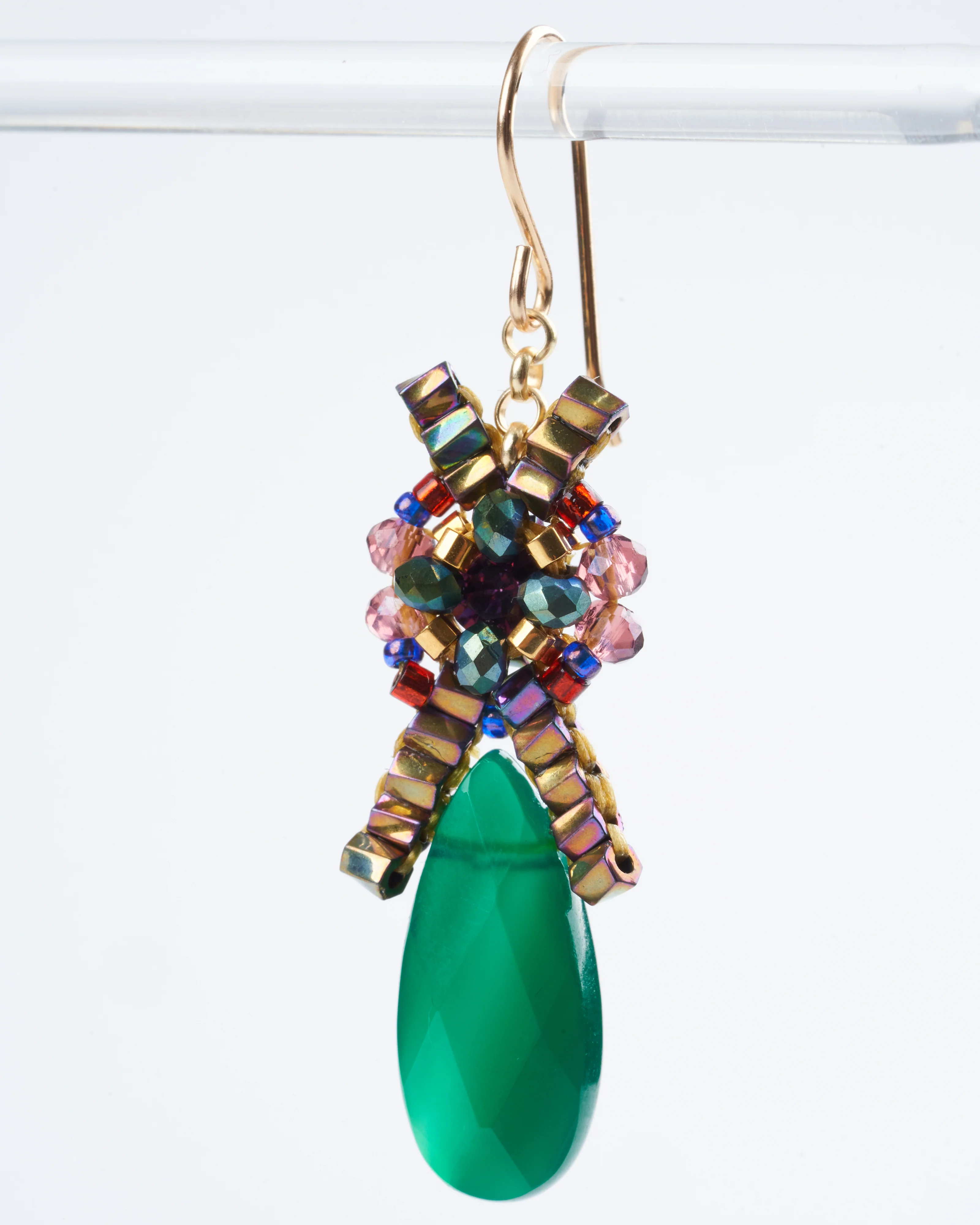 green onyx, swarovski, miyuki earrings - green multi - Image 3