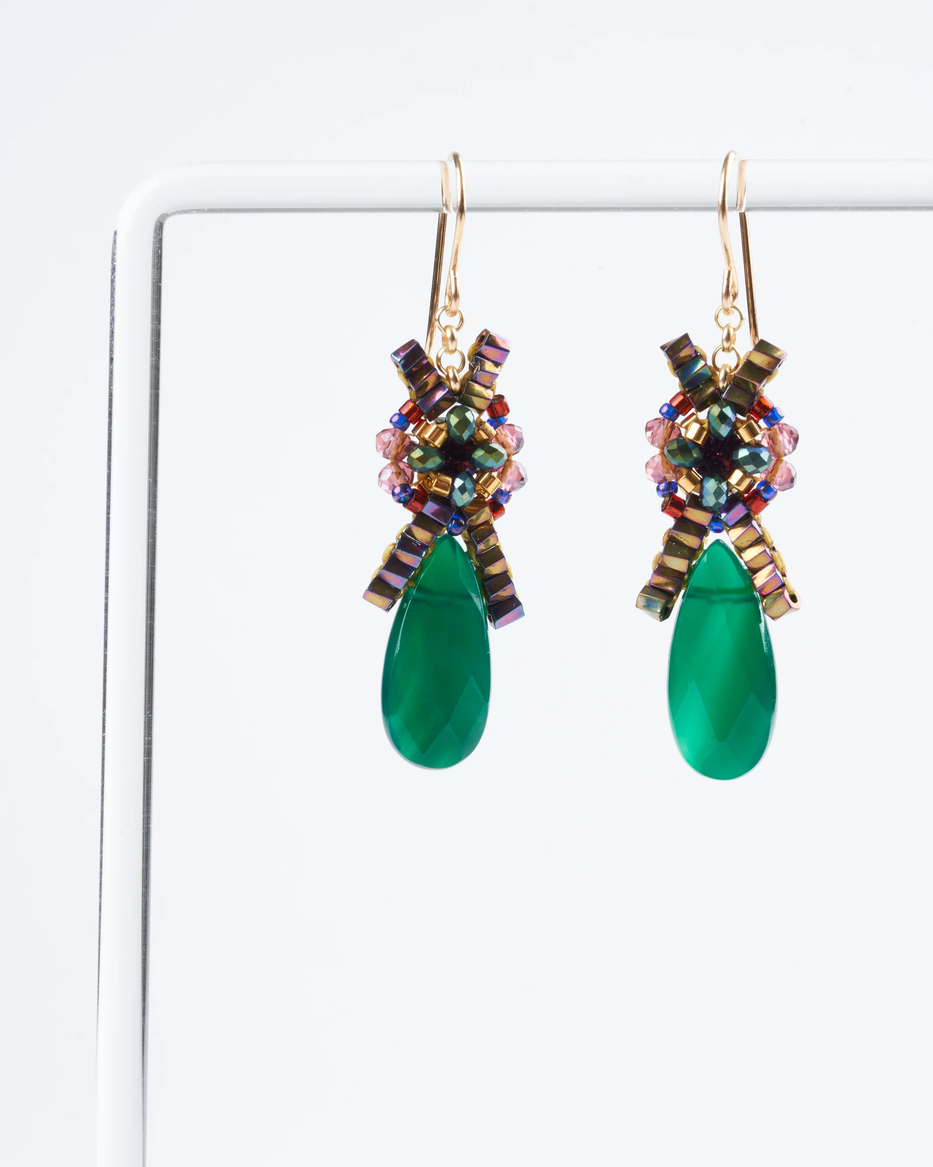 green onyx, swarovski, miyuki earrings - green multi - Image 4