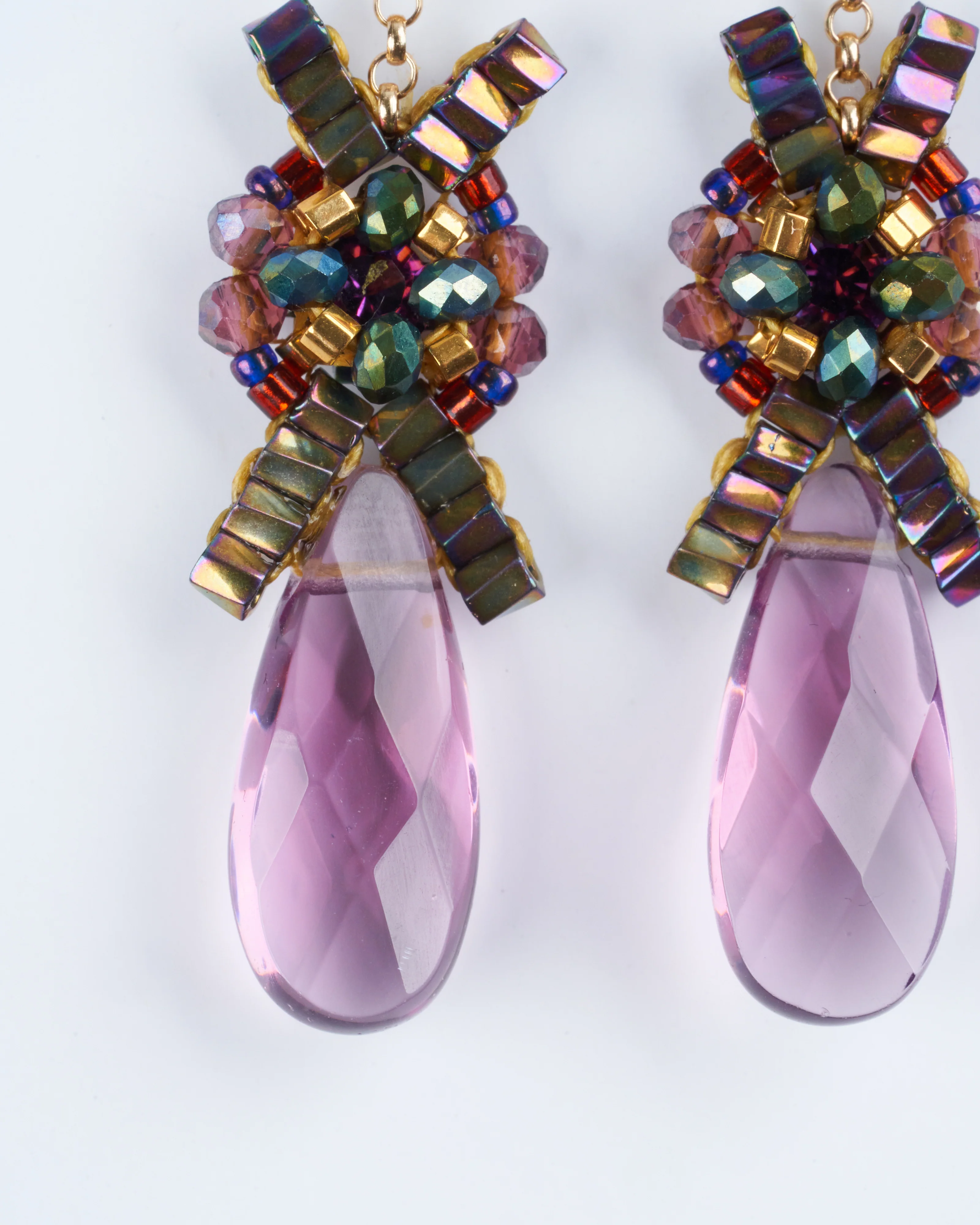 purple quartz, swarovski, miyuki earrings - green/ purple - Image 4