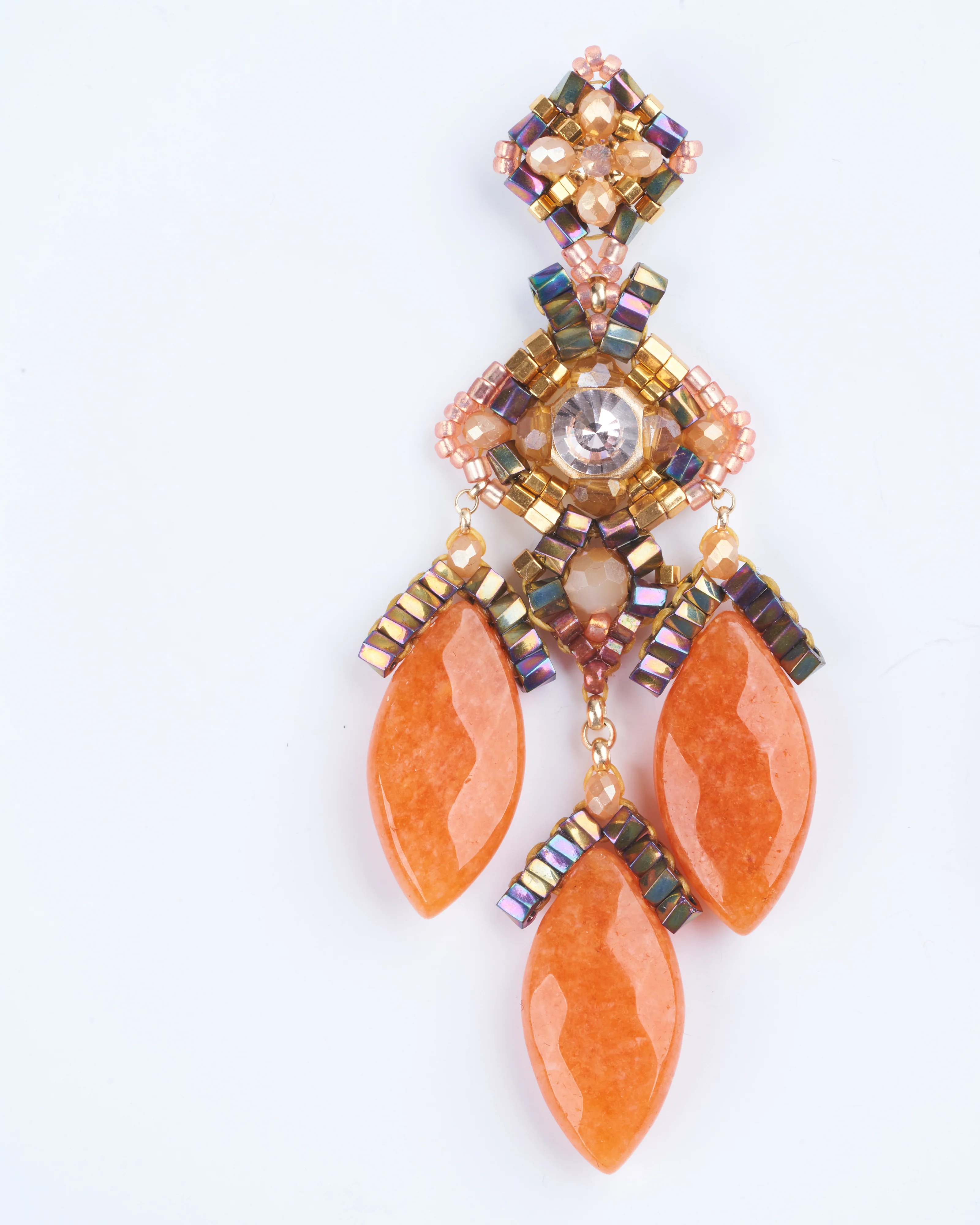 red aventurine, swarovski, miyuki chandelier earrings - orange/ gold - Image 2