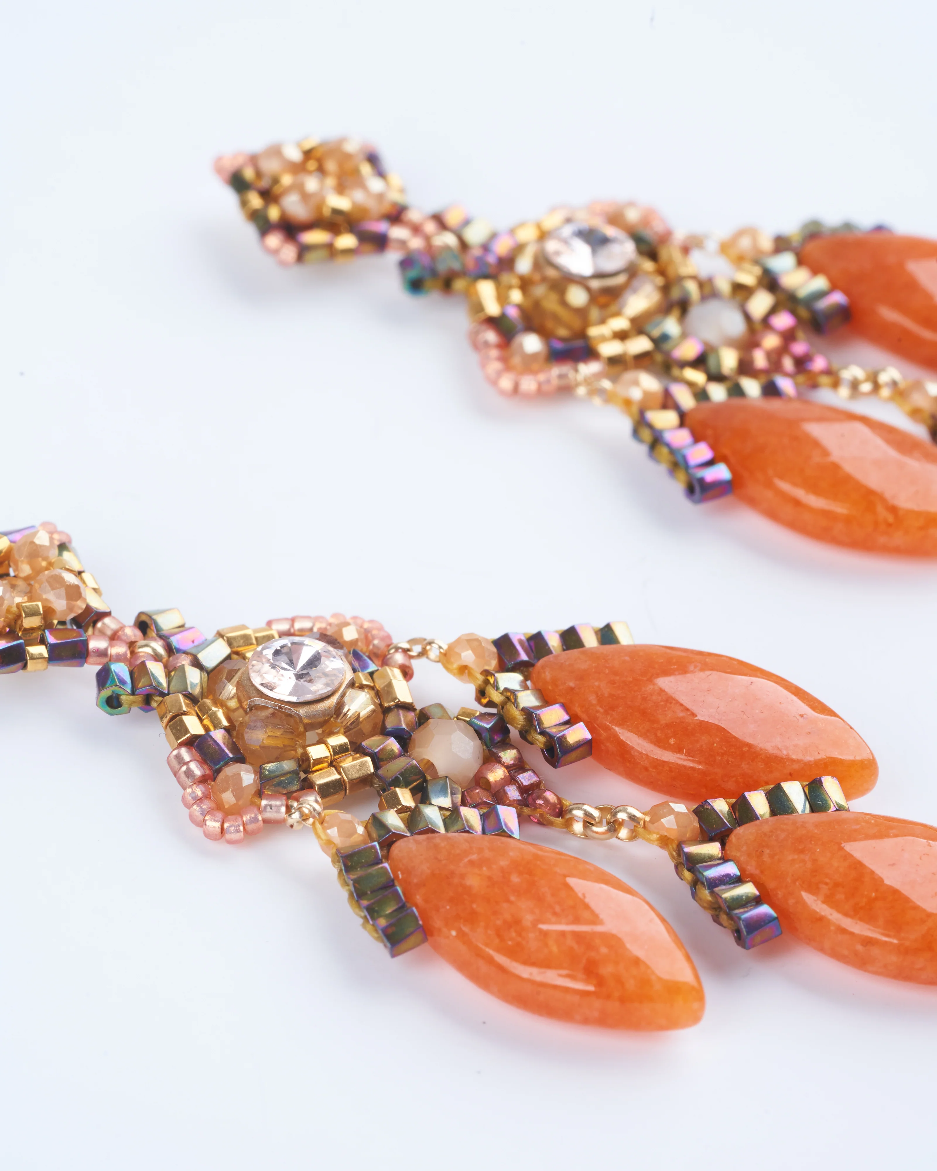 red aventurine, swarovski, miyuki chandelier earrings - orange/ gold - Image 3