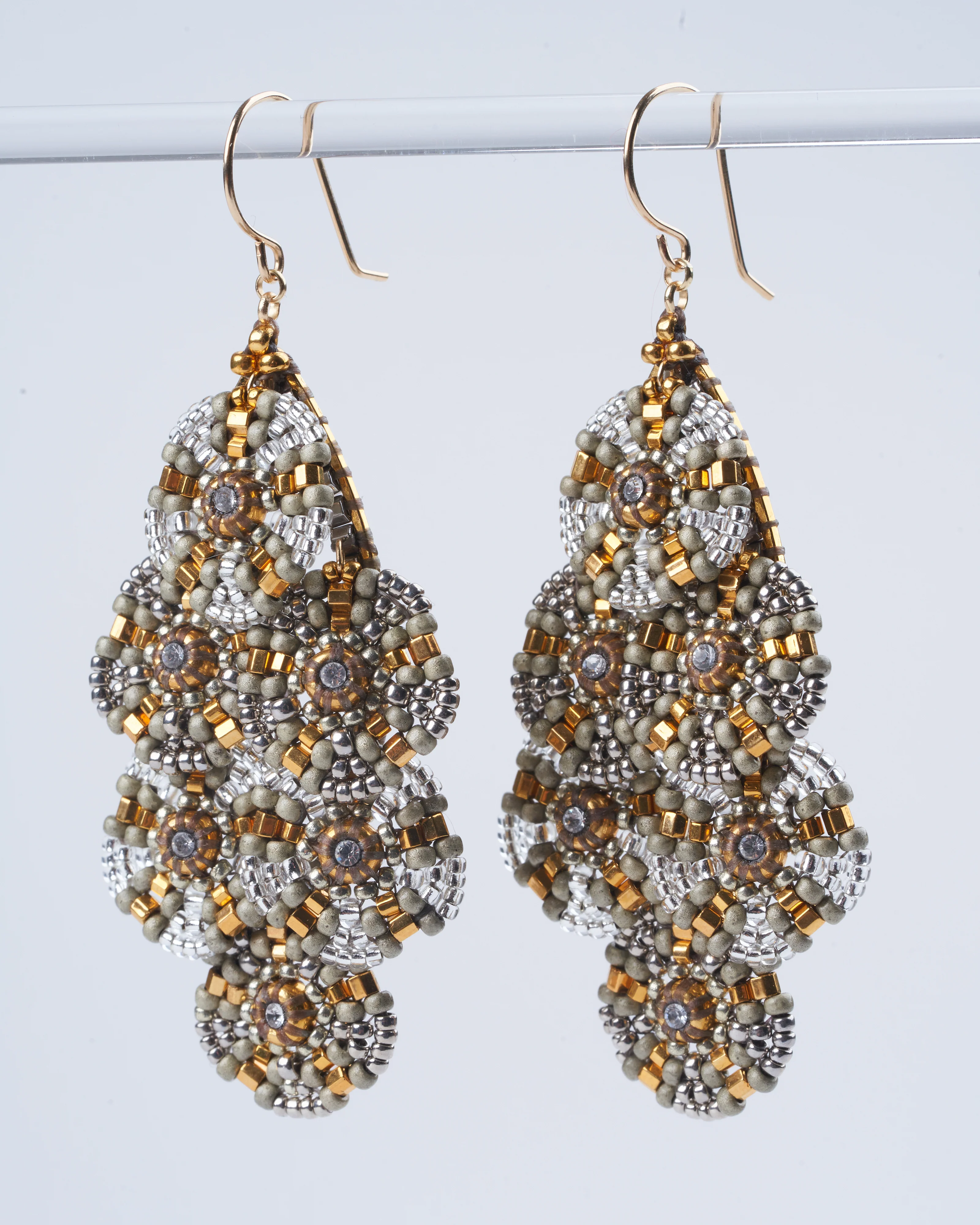 swarovski, miyuki earrings - silver/ gold