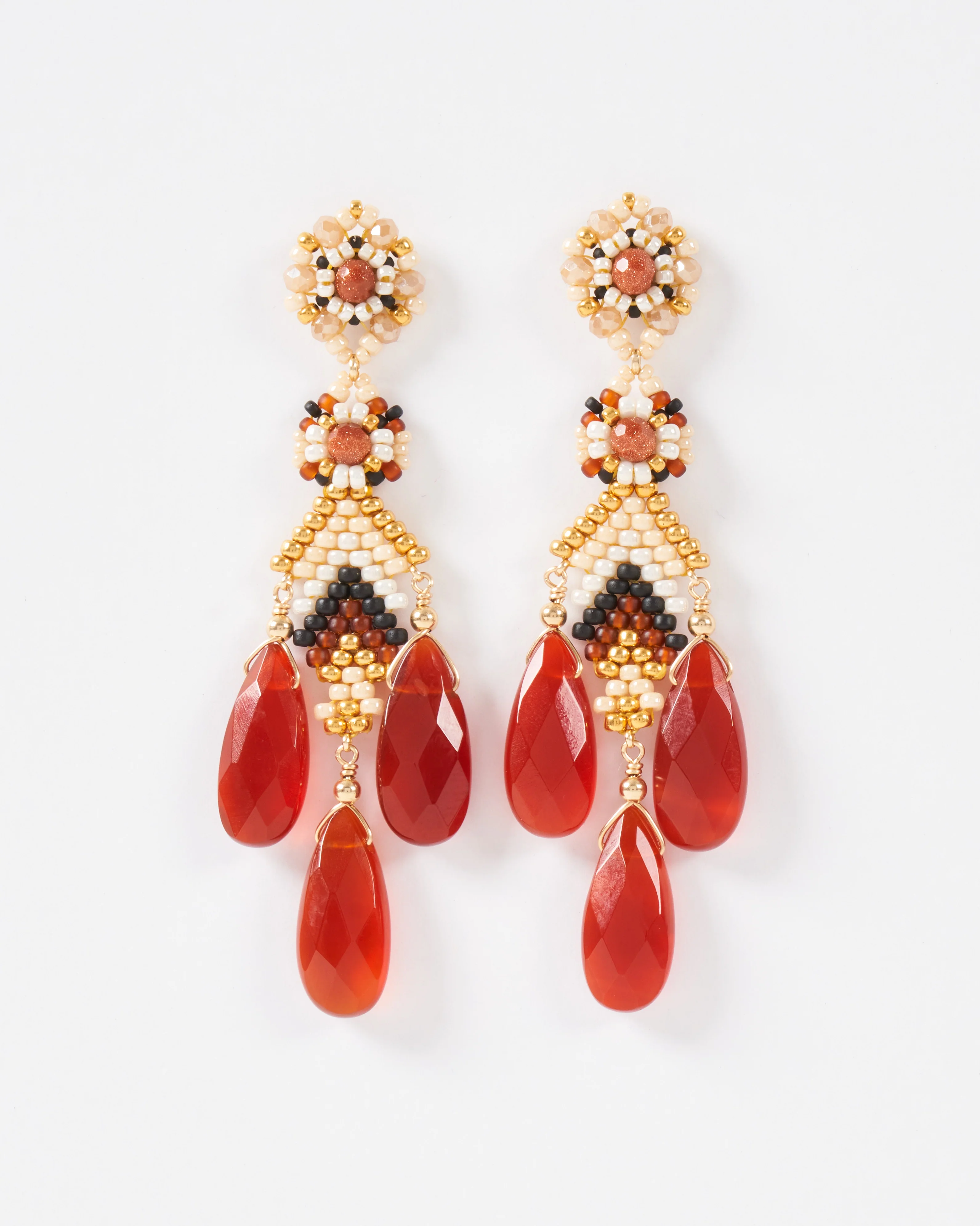 carnelian and brown gold stone miyuki earrings