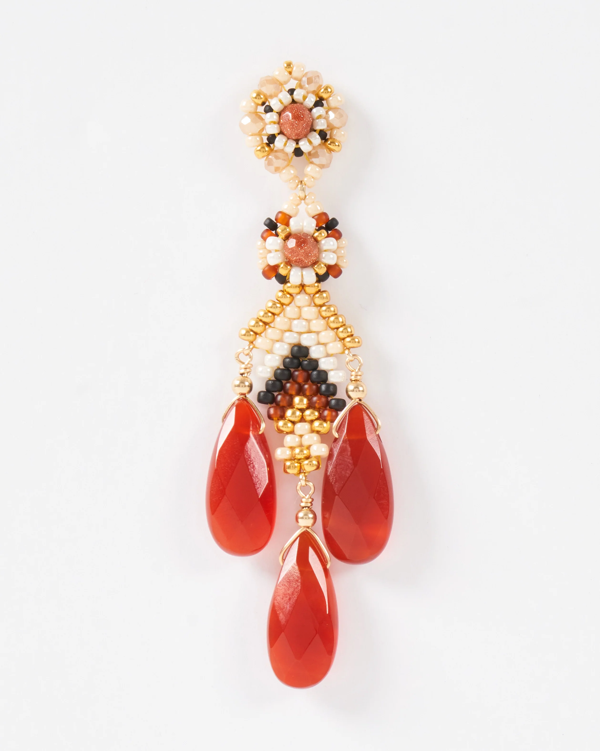 carnelian and brown gold stone miyuki earrings - Image 2