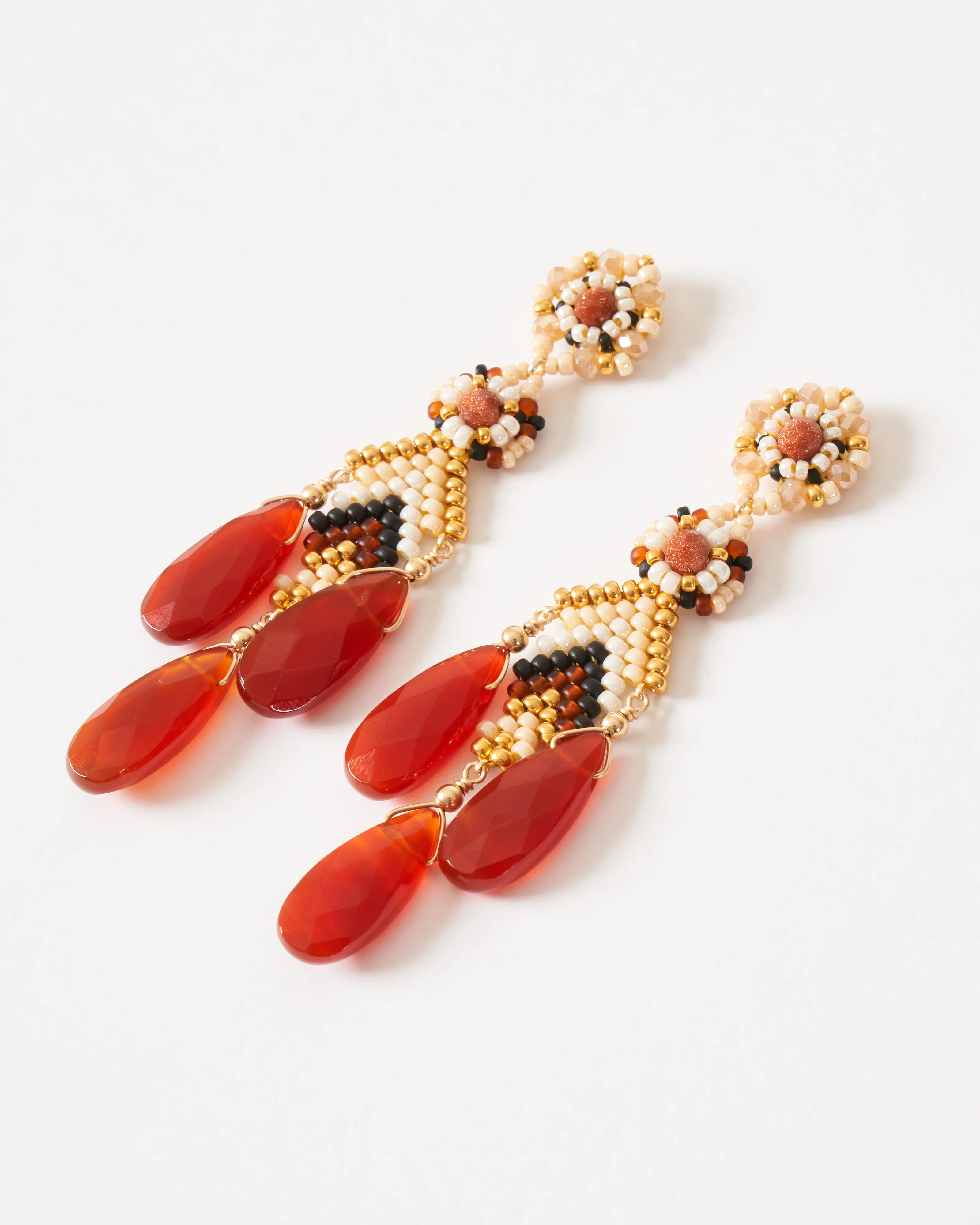 carnelian and brown gold stone miyuki earrings - Image 3