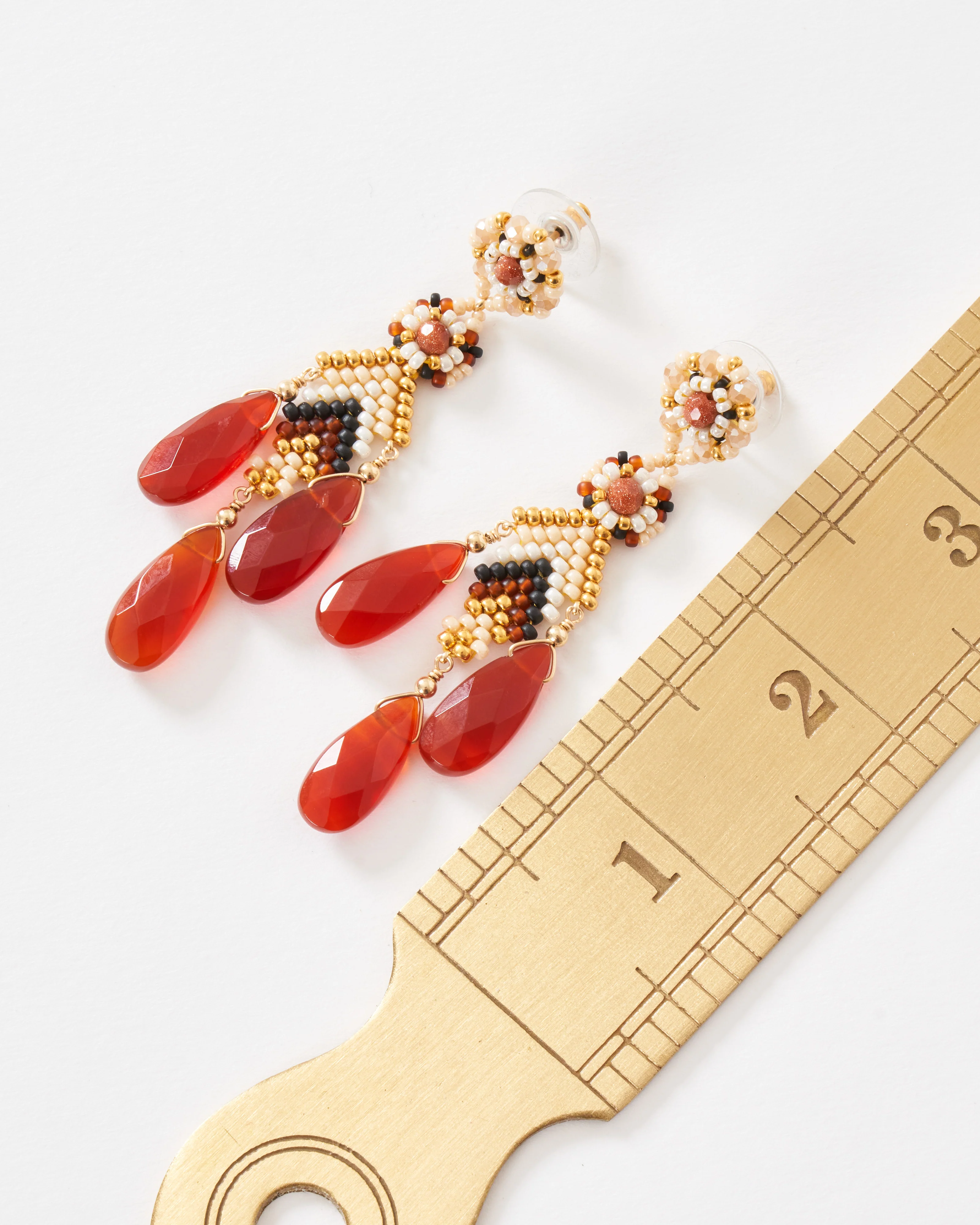 carnelian and brown gold stone miyuki earrings - Image 4