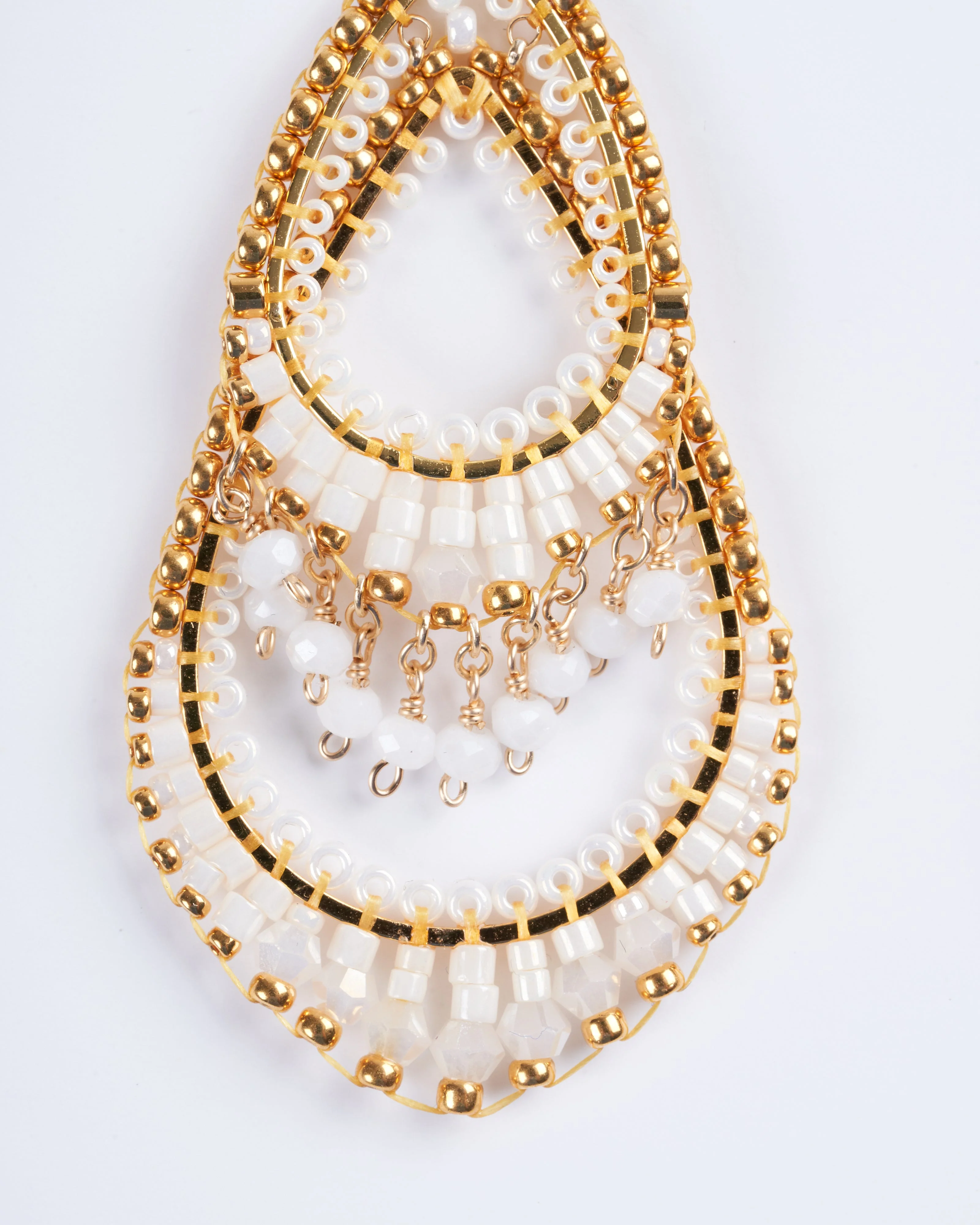 double tear drop on post in white and gold - white - Image 2