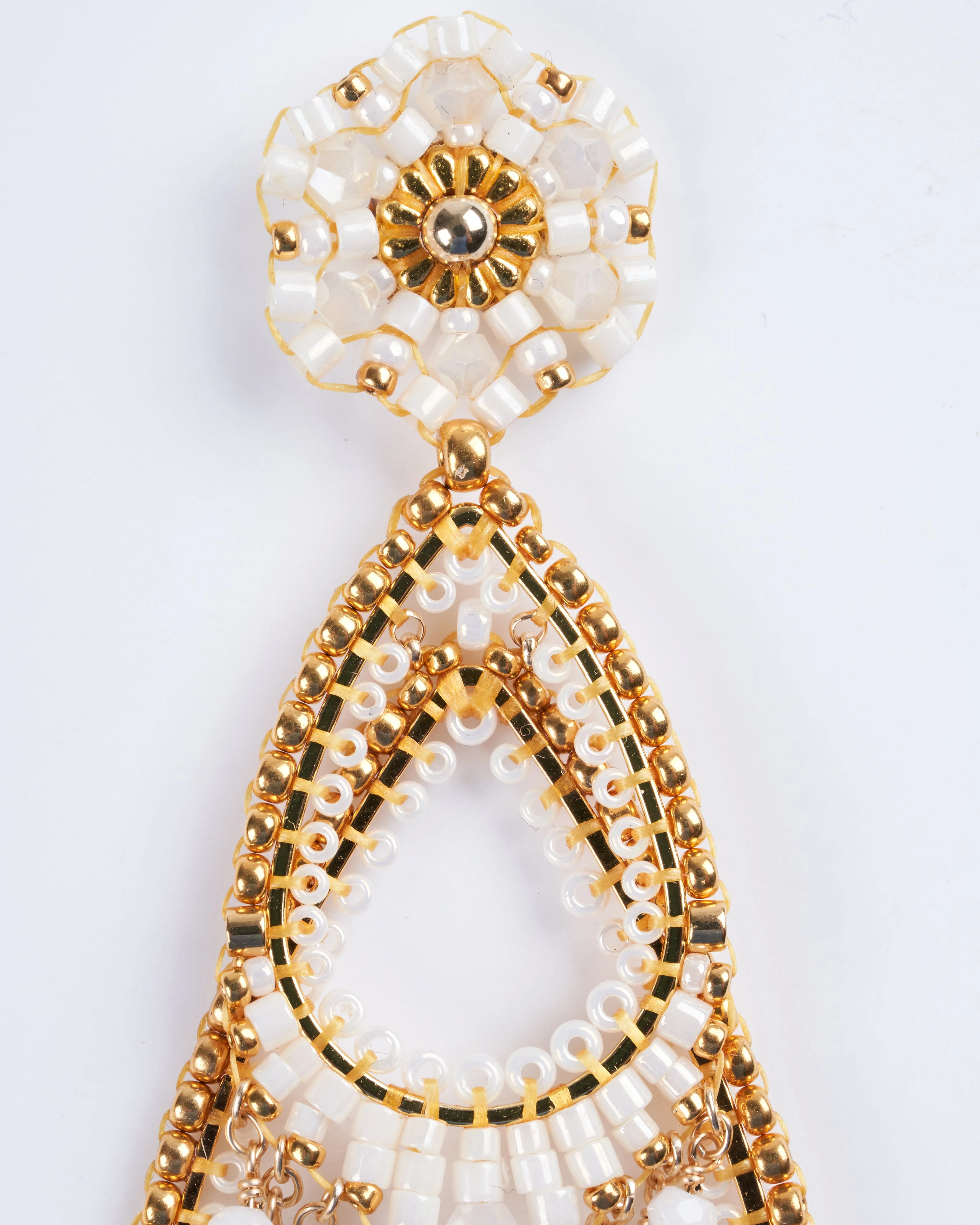 double tear drop on post in white and gold - white - Image 3
