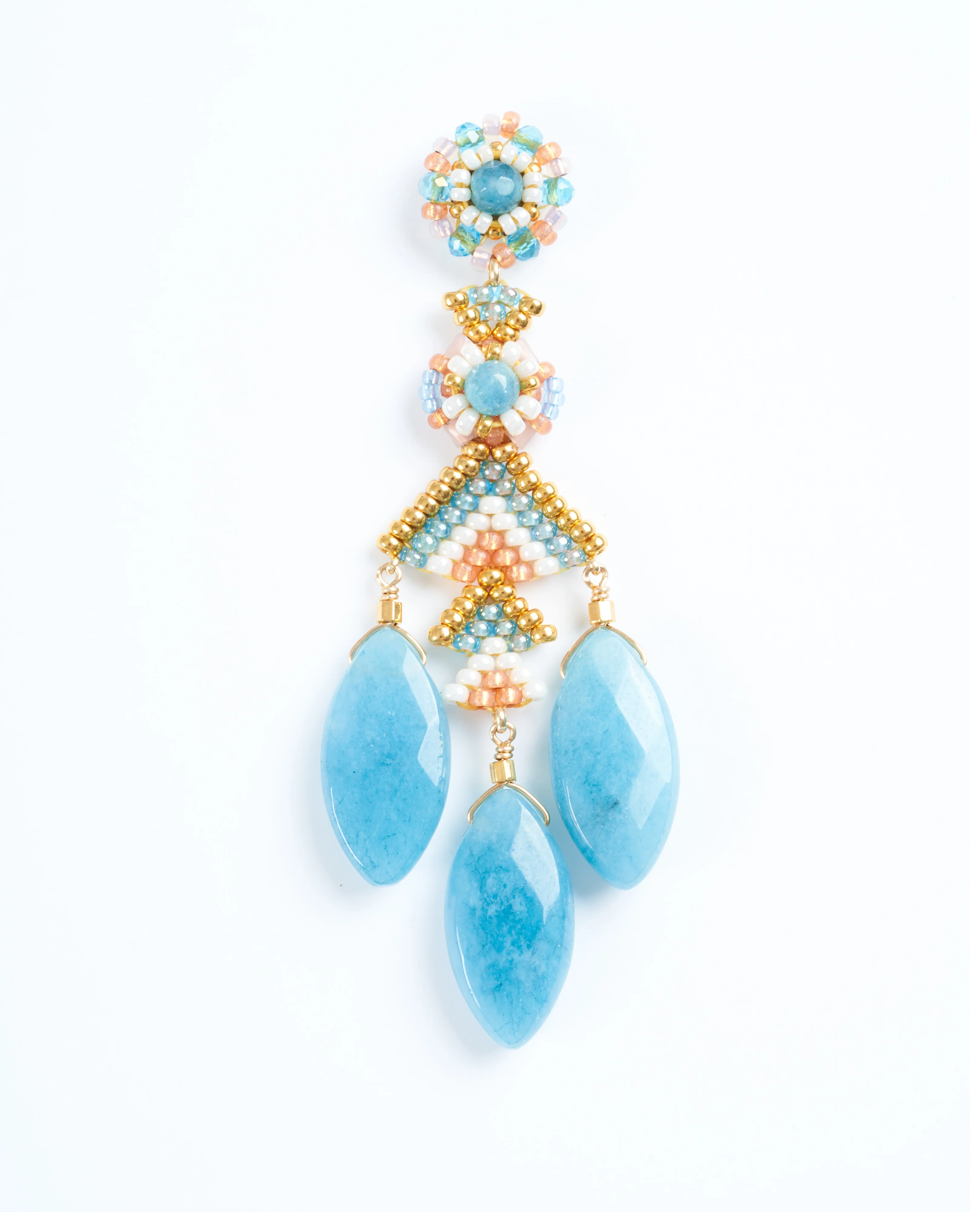 3" blue quartz/miyuki earrings - blue/gold - Image 2