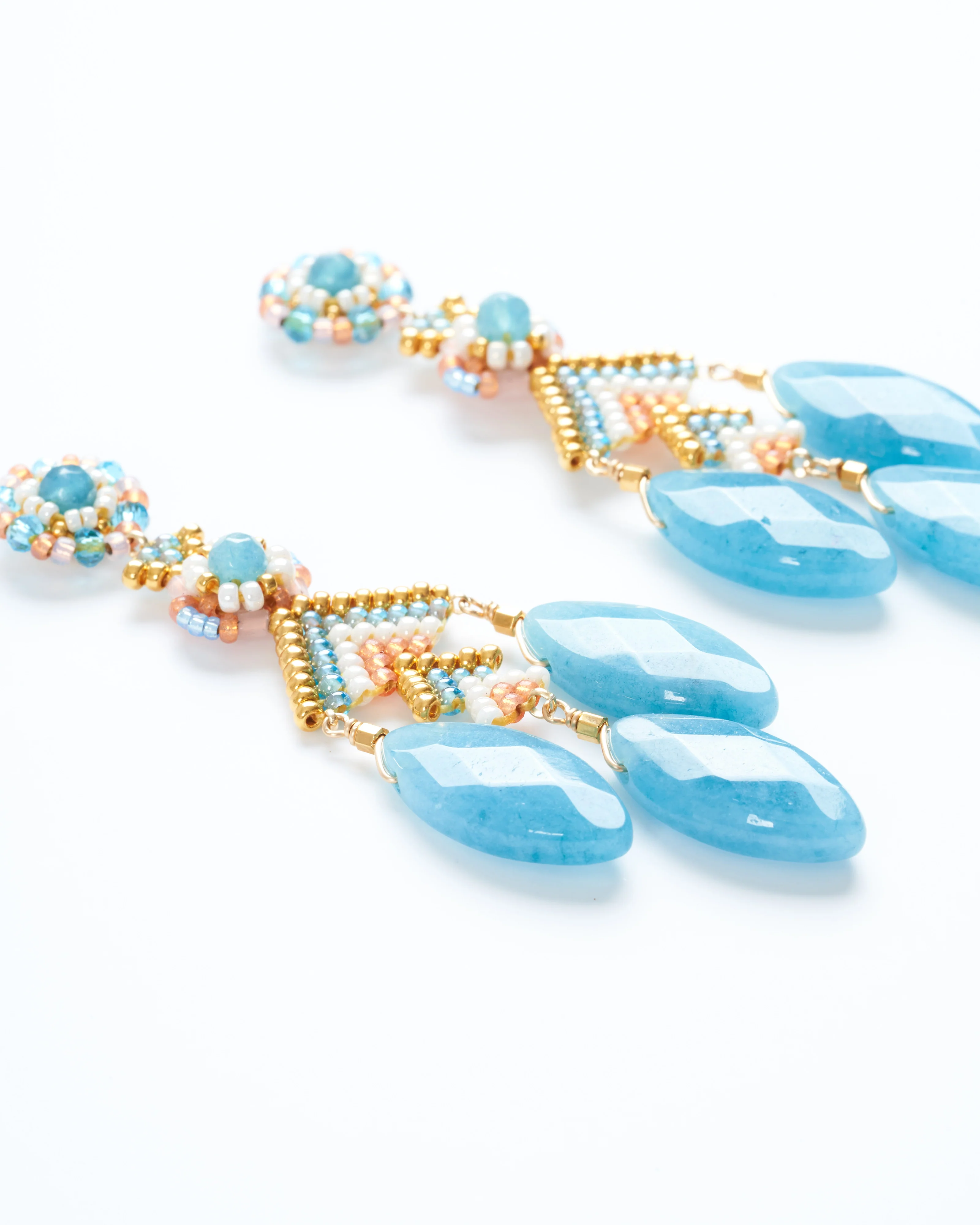 3" blue quartz/miyuki earrings - blue/gold - Image 3