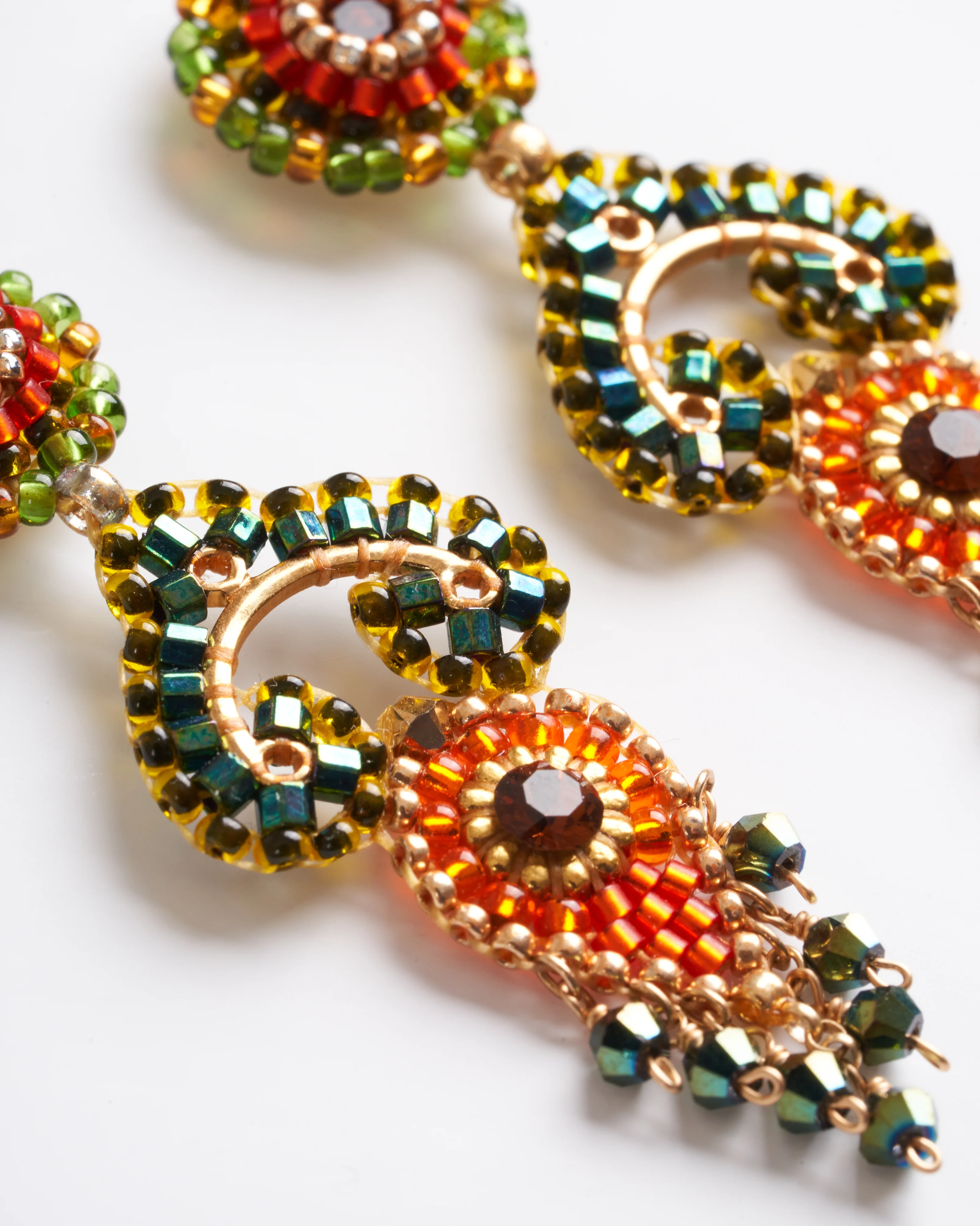 2" swarovski/ miyuki post earrings - green/orange - Image 4