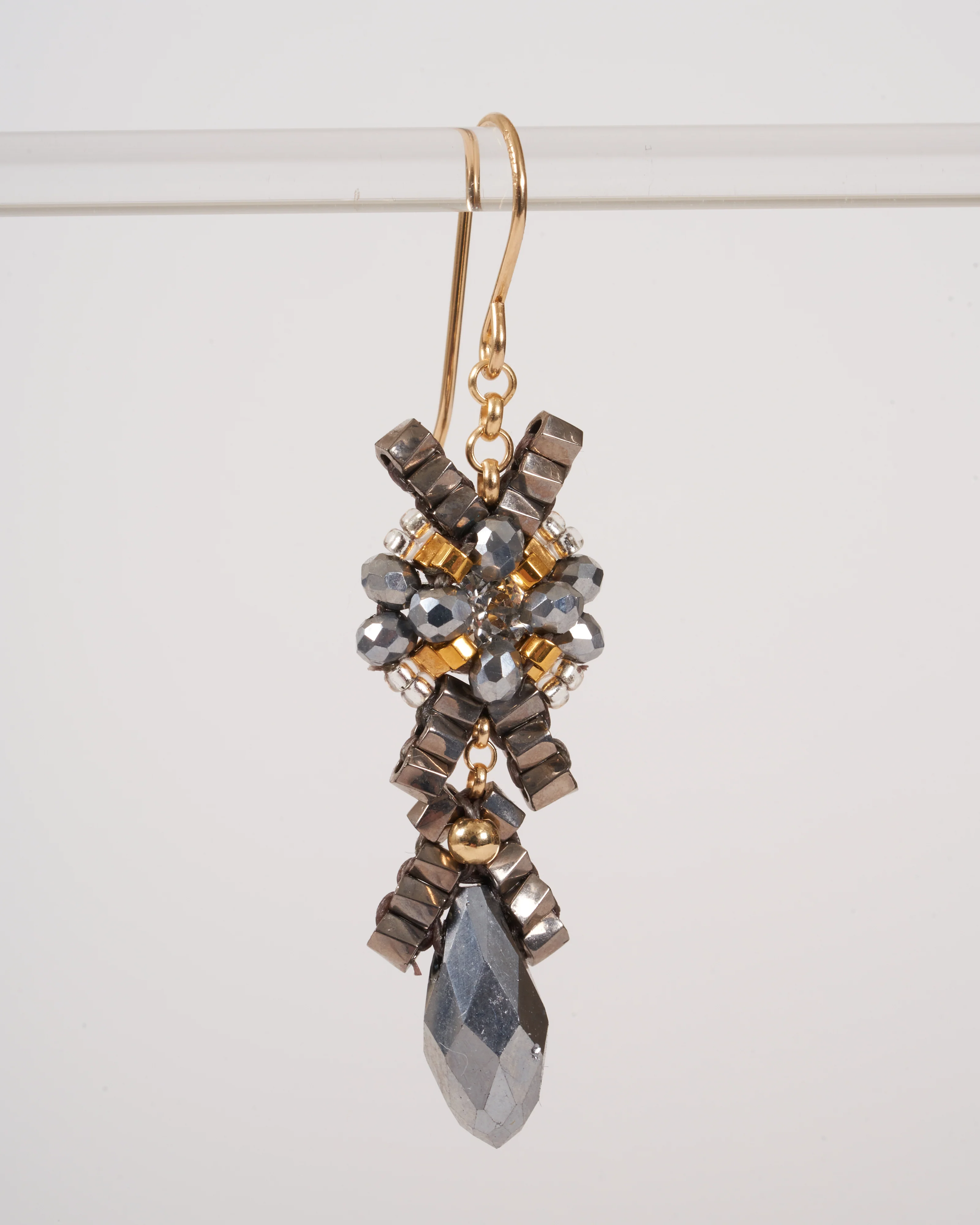 2" swarovski/pyrite/miyuki earrings - grey/gold - Image 4