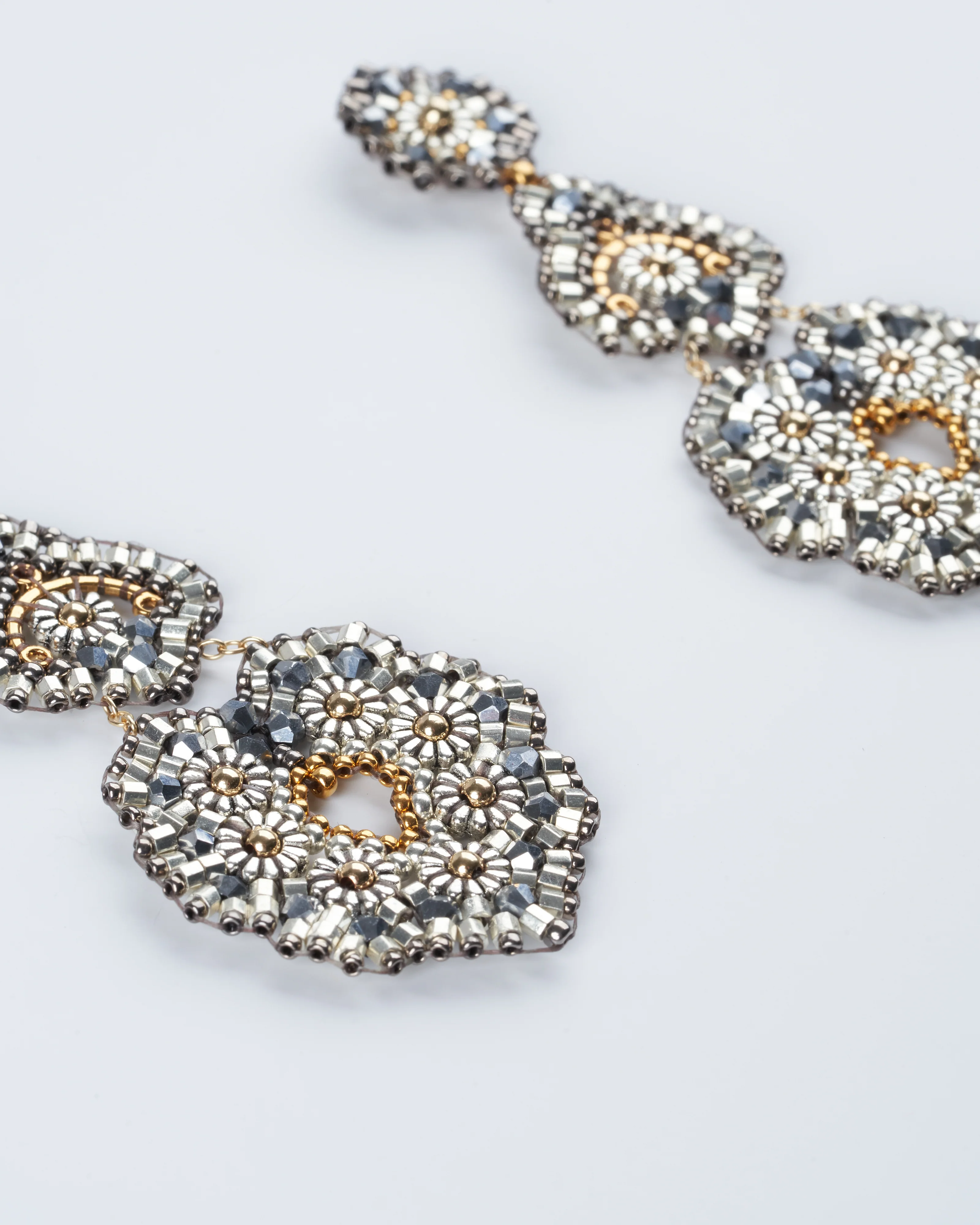 silver and gold miyuki bead drop earrings - grey/ gold - Image 2