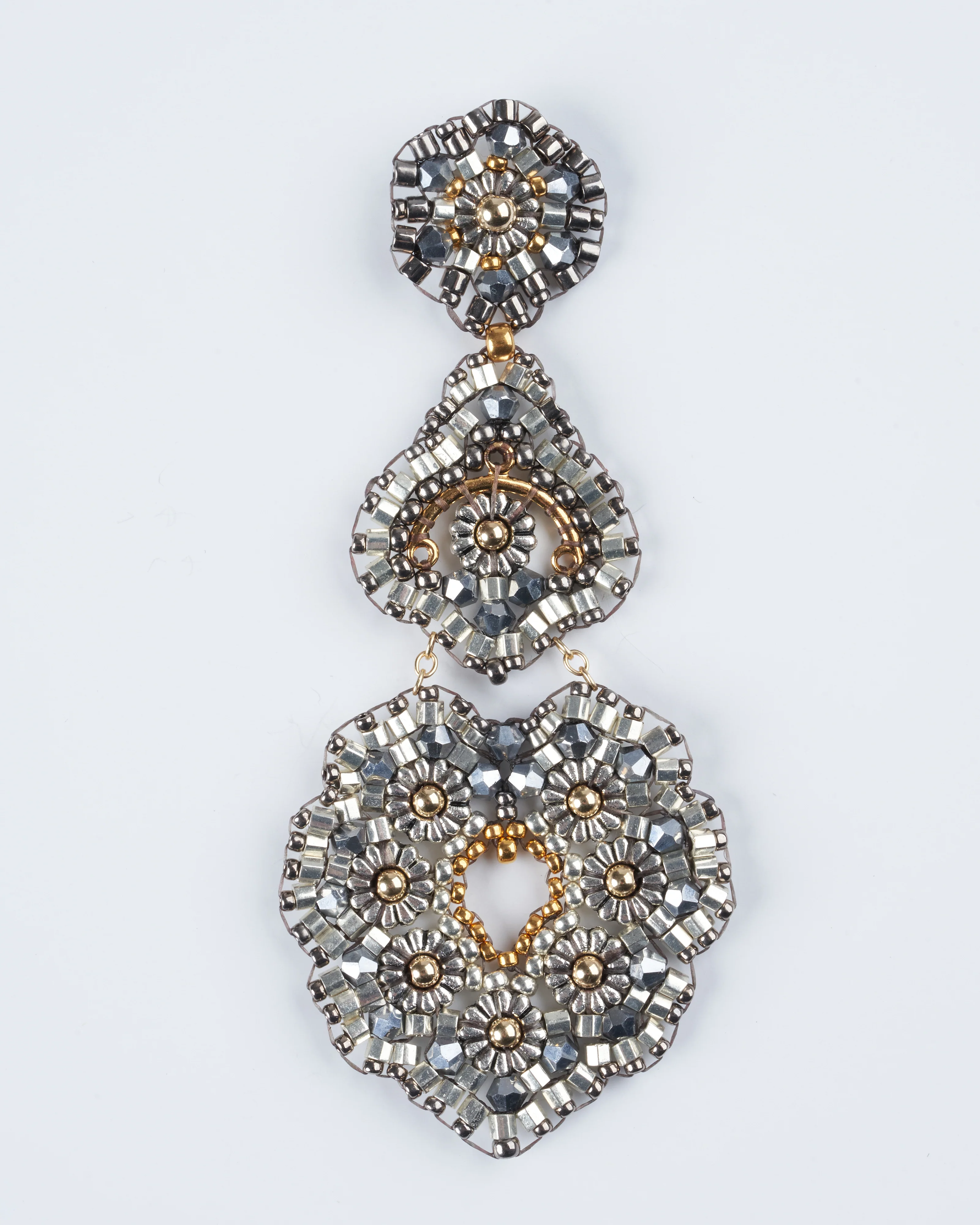 silver and gold miyuki bead drop earrings - grey/ gold - Image 3