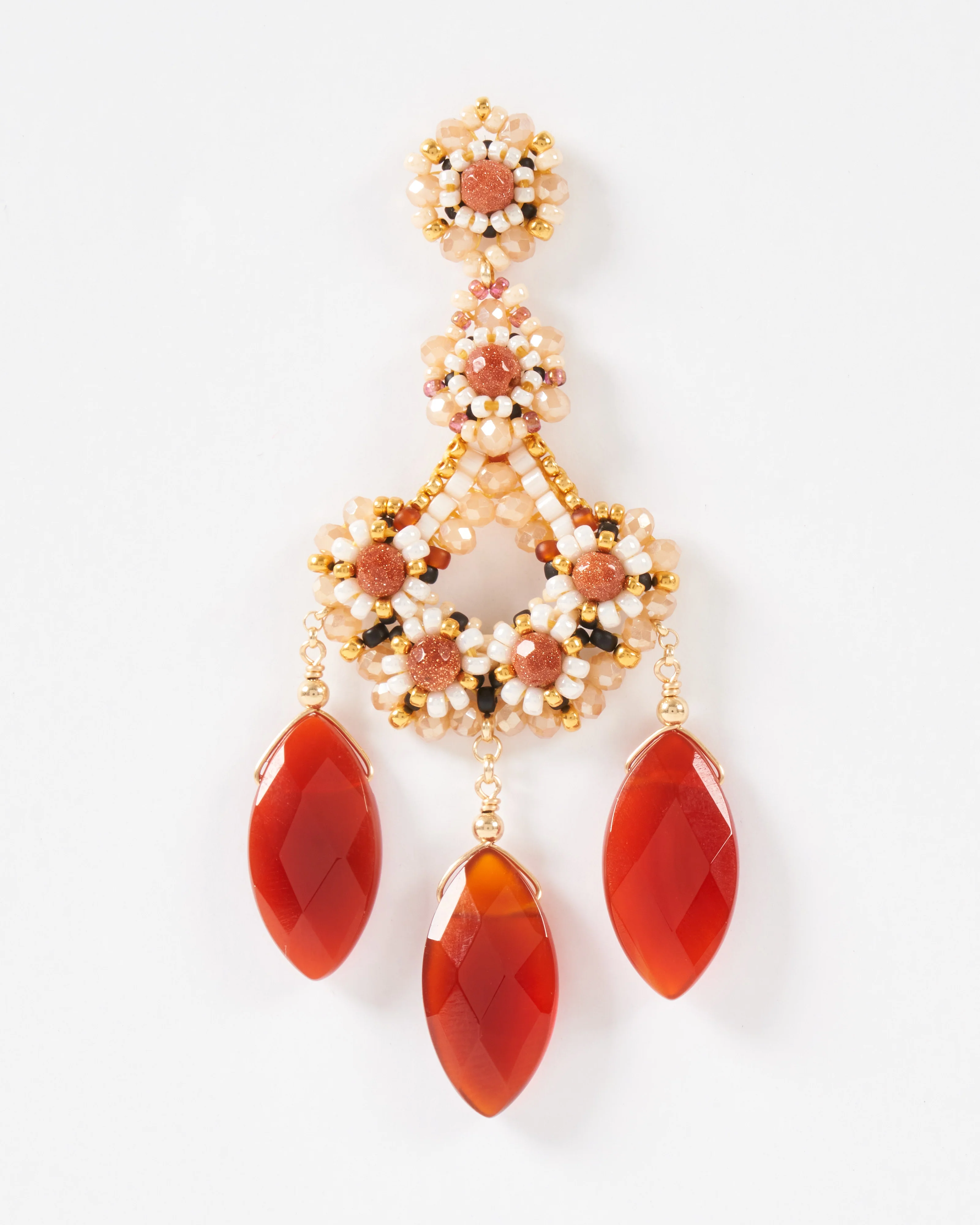 carnelian and brown gold stone miyuki chandelier earrings - Image 2