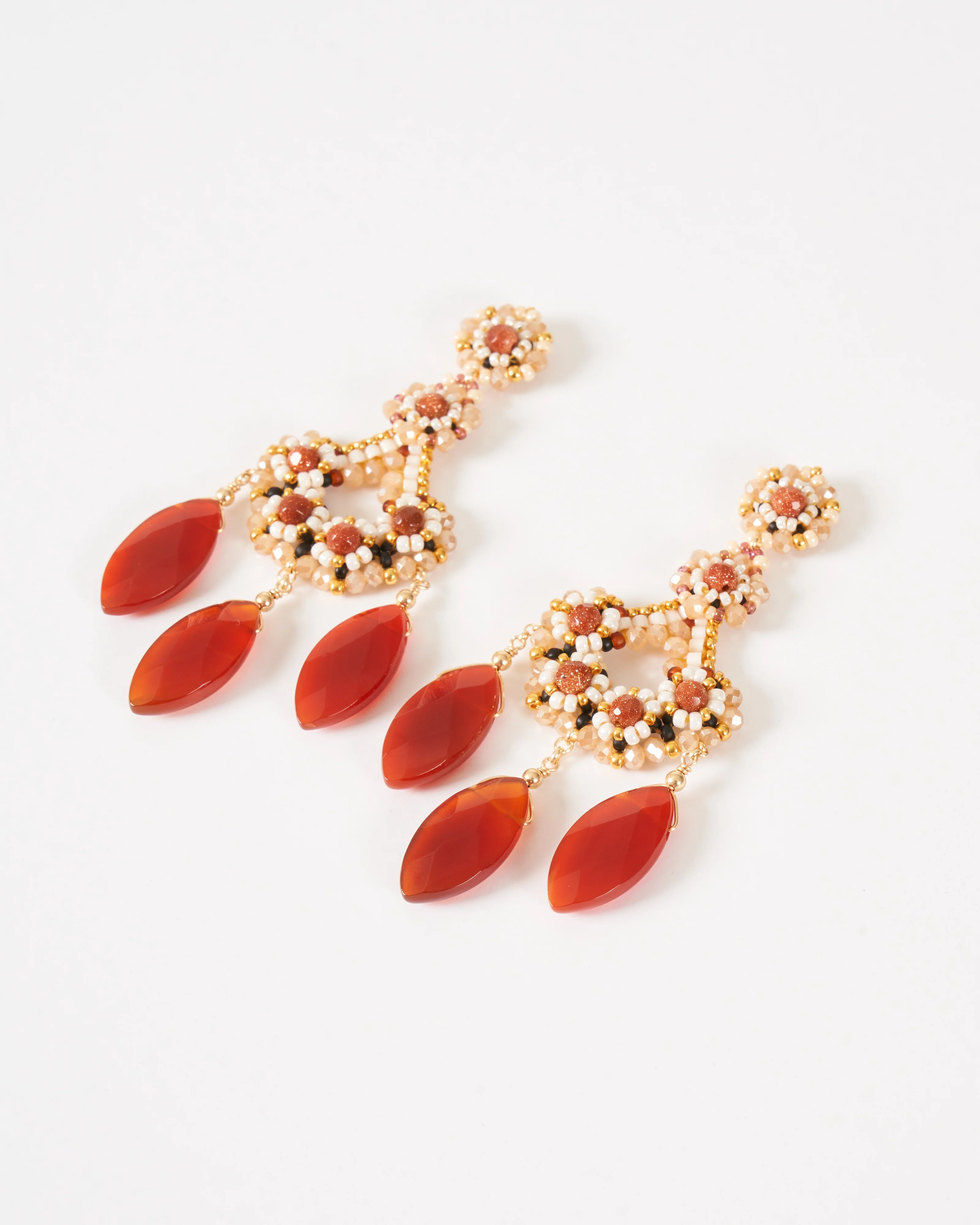carnelian and brown gold stone miyuki chandelier earrings - Image 3