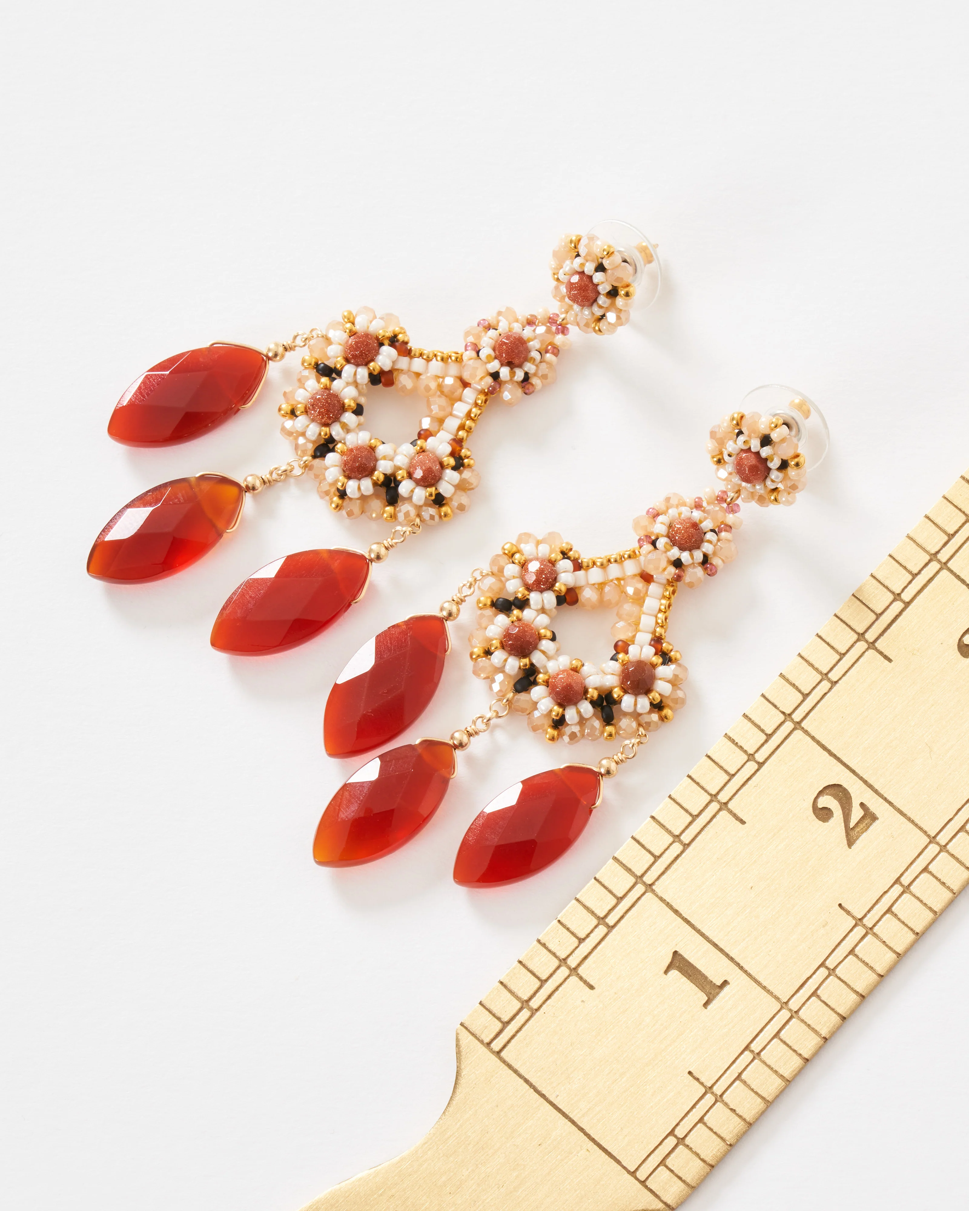 carnelian and brown gold stone miyuki chandelier earrings - Image 4