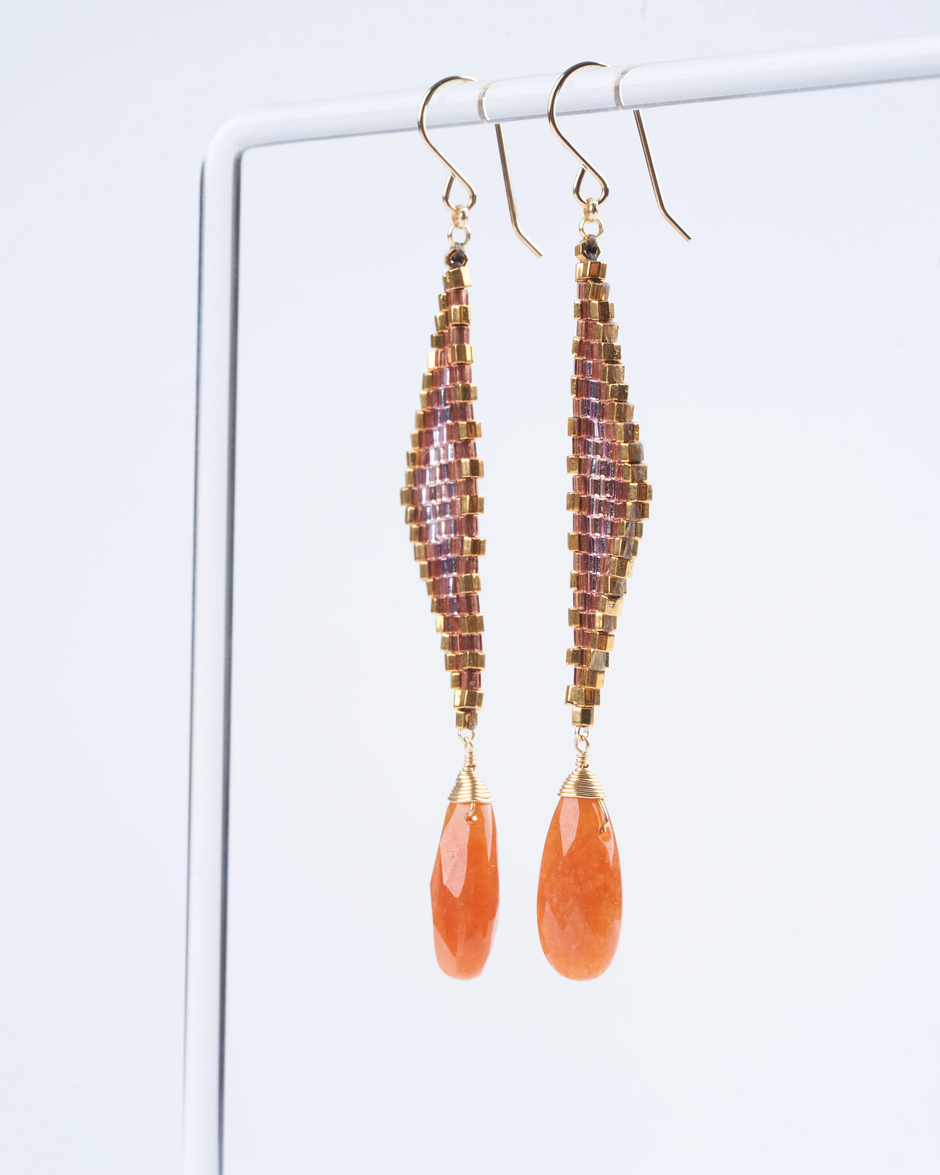 red aventurine, miyuki earrings - orange/ gold - Image 2