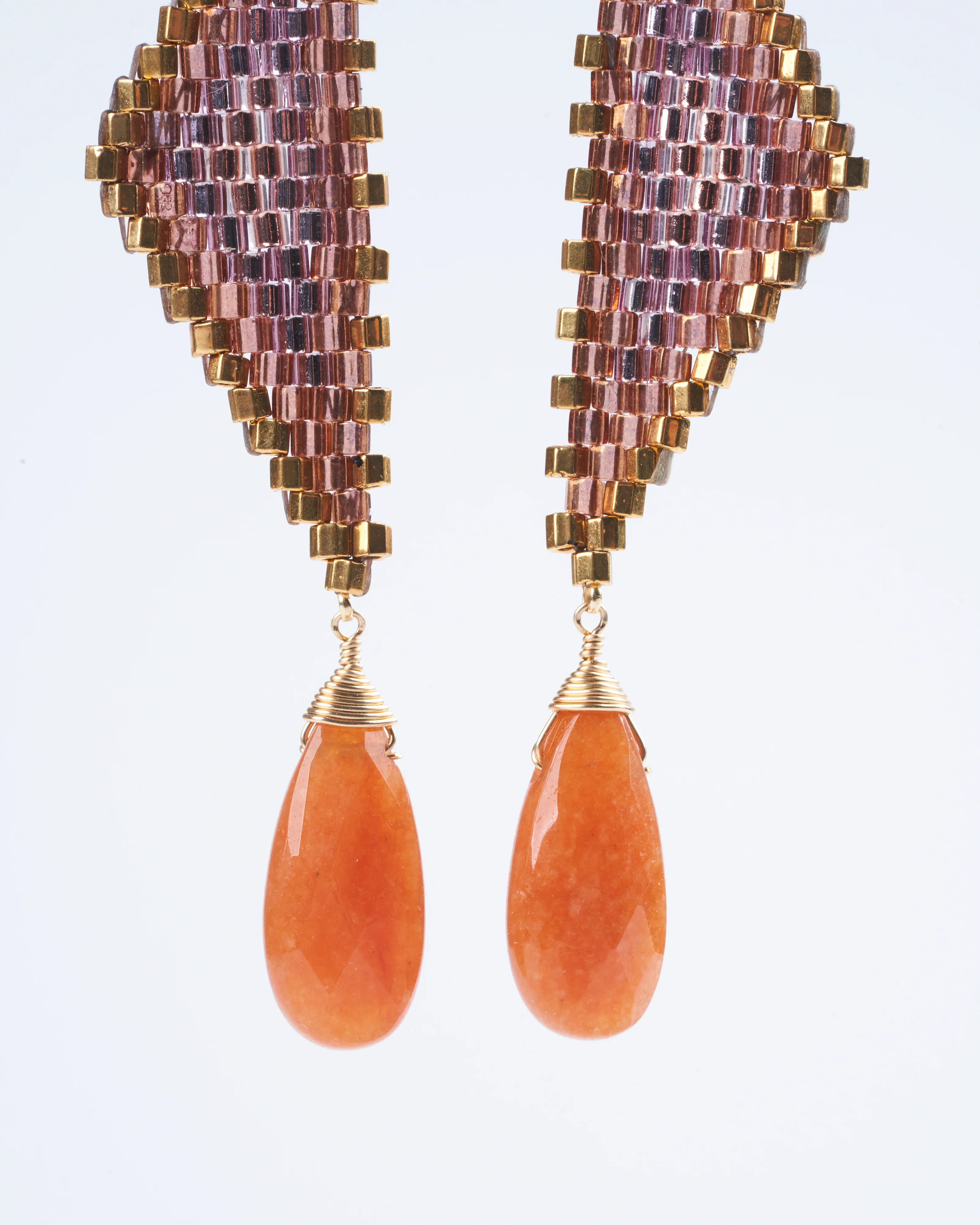 red aventurine, miyuki earrings - orange/ gold - Image 3
