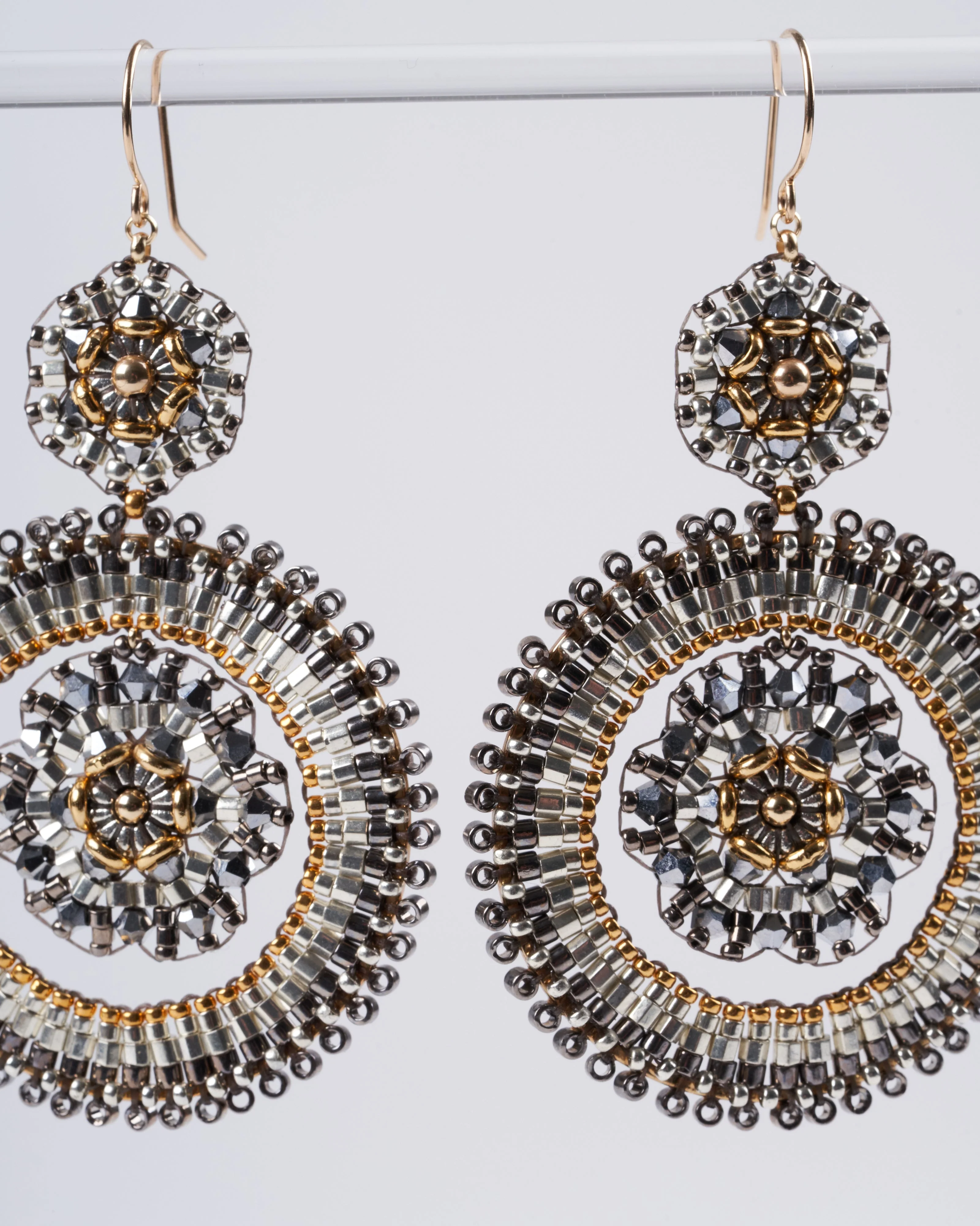 silver and gold duo round wire earrings - silver - Image 2