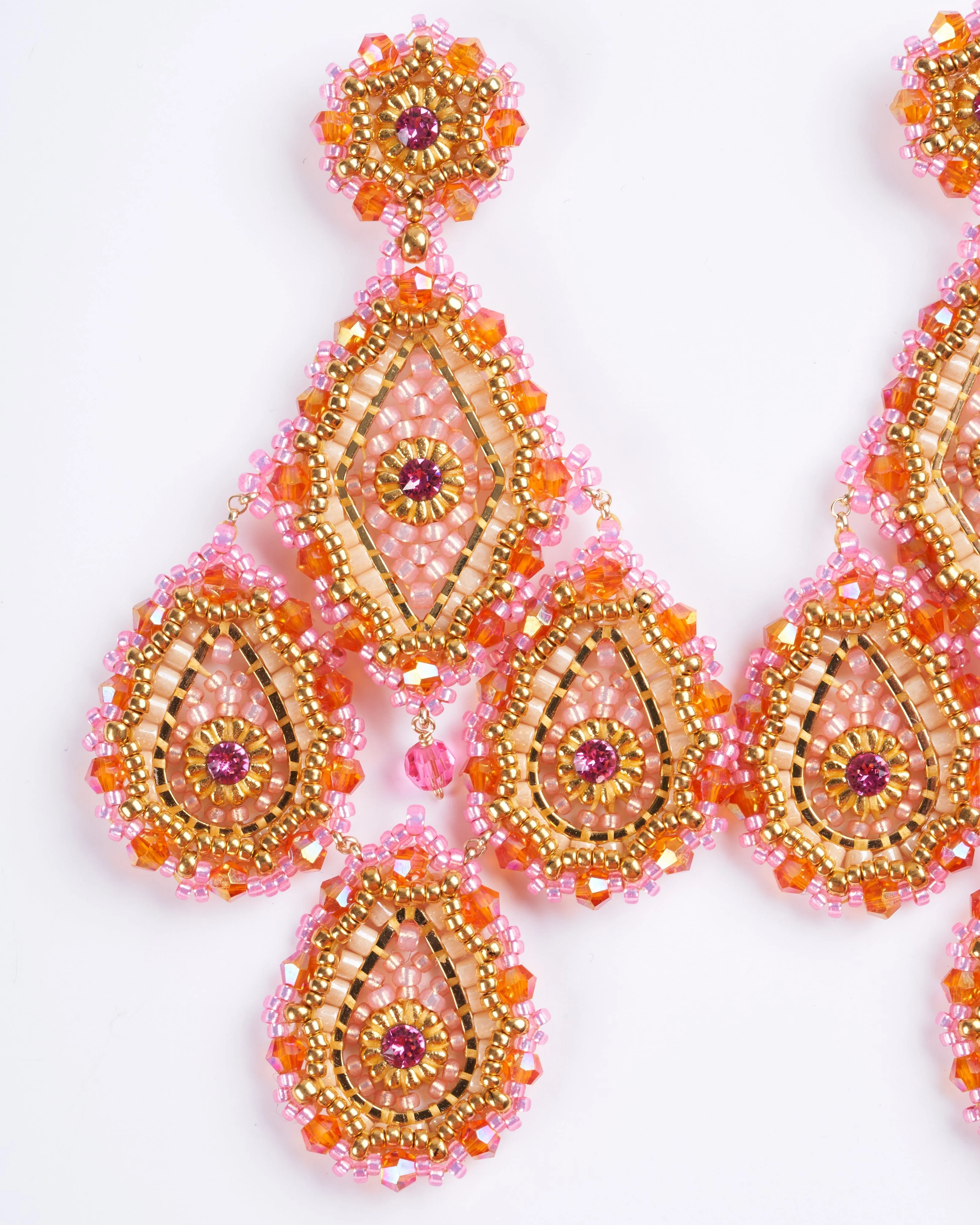 gold four drop post with pink and coral - Image 2