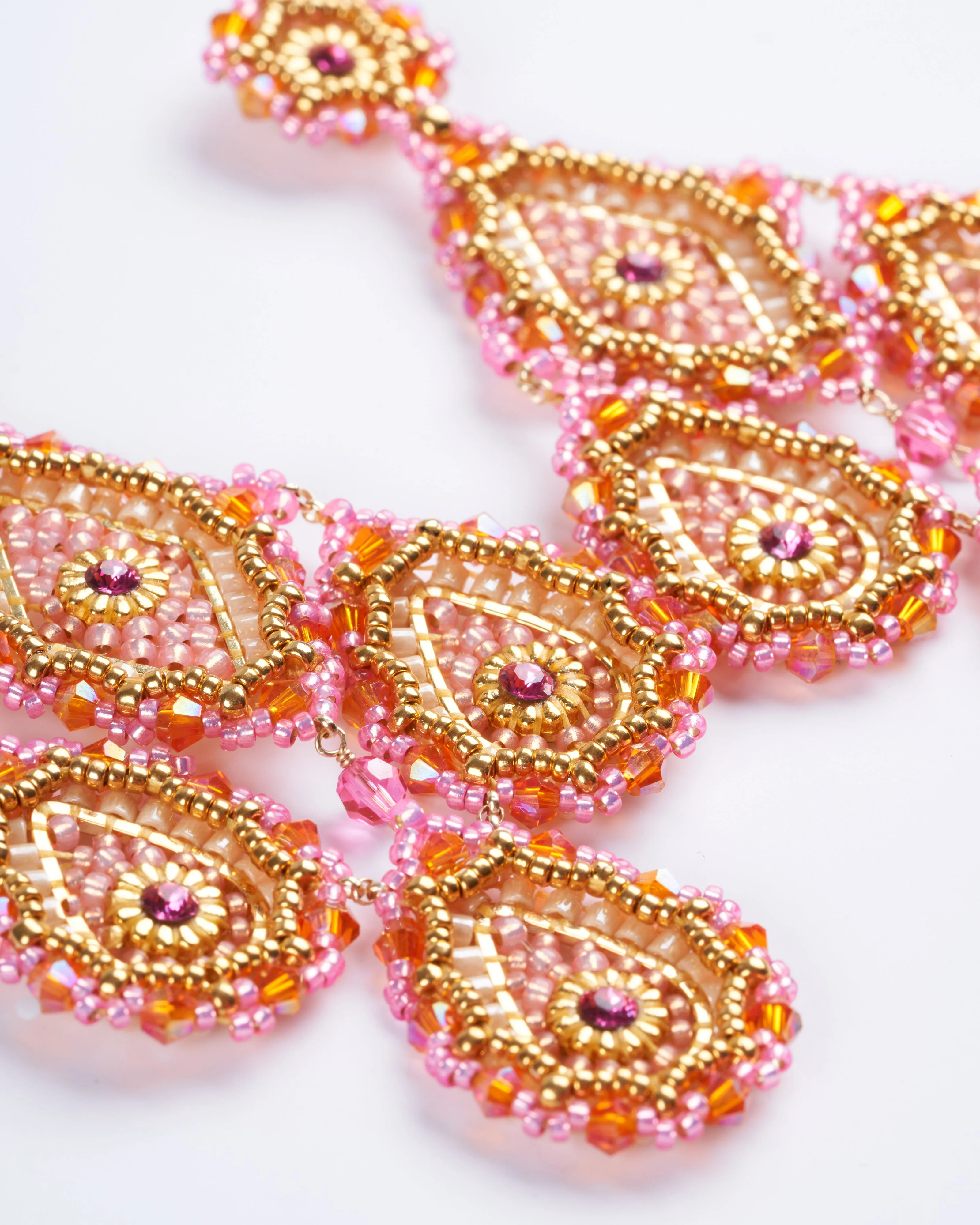 gold four drop post with pink and coral - Image 3