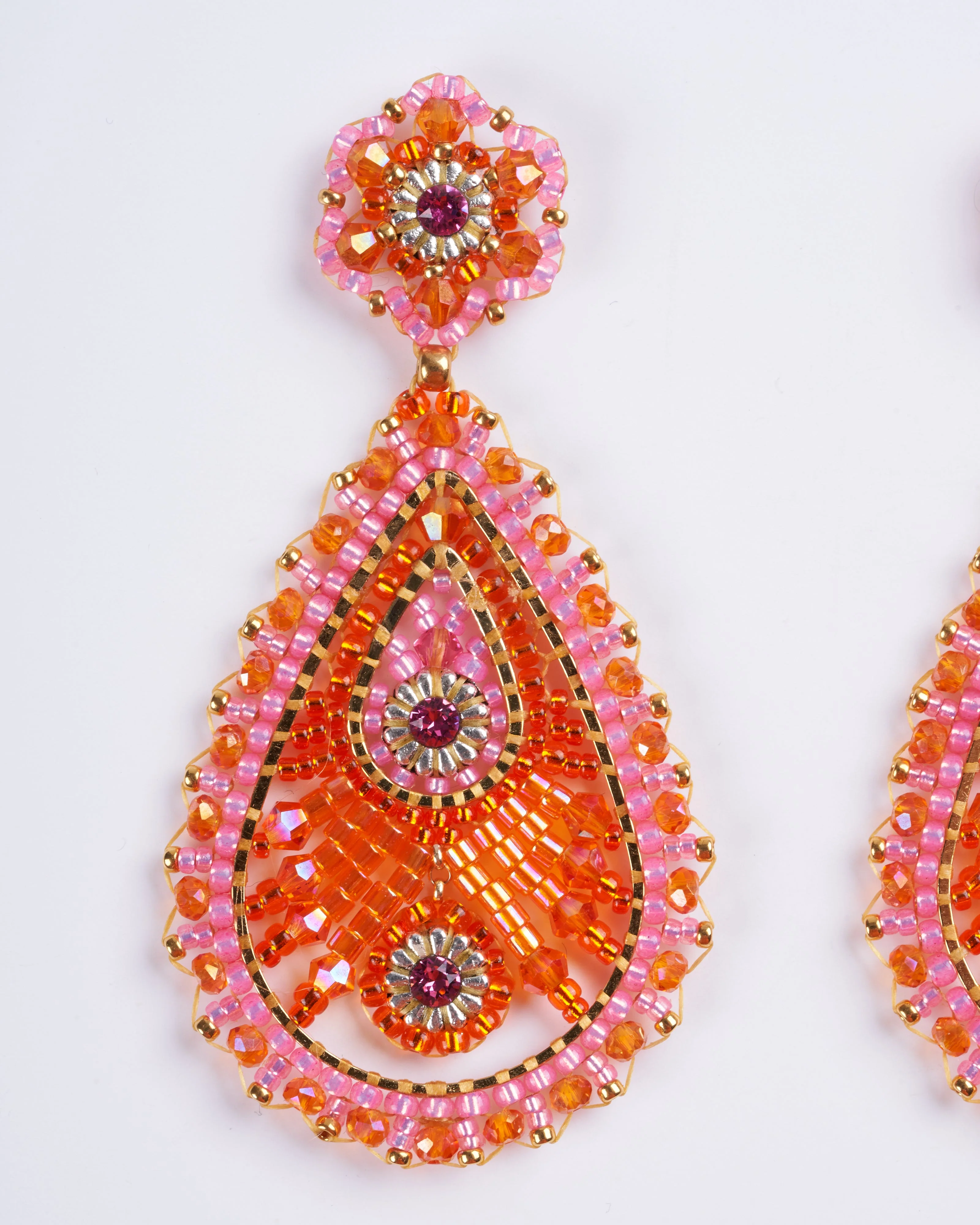 gold post tear drop with virbrant pink and orange - Image 2
