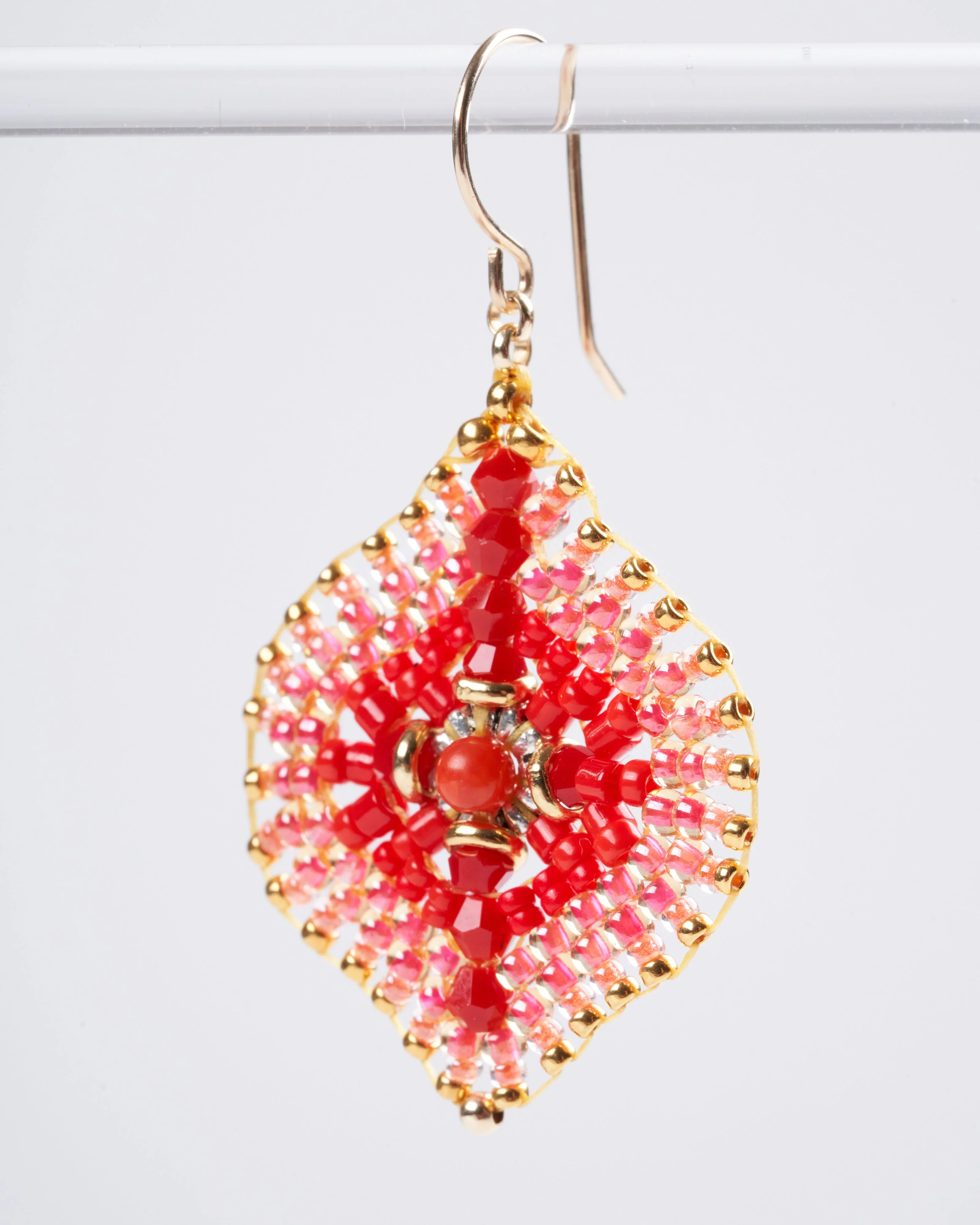 gold wire small tear drop with gold, vibrant orange and pink - Image 2