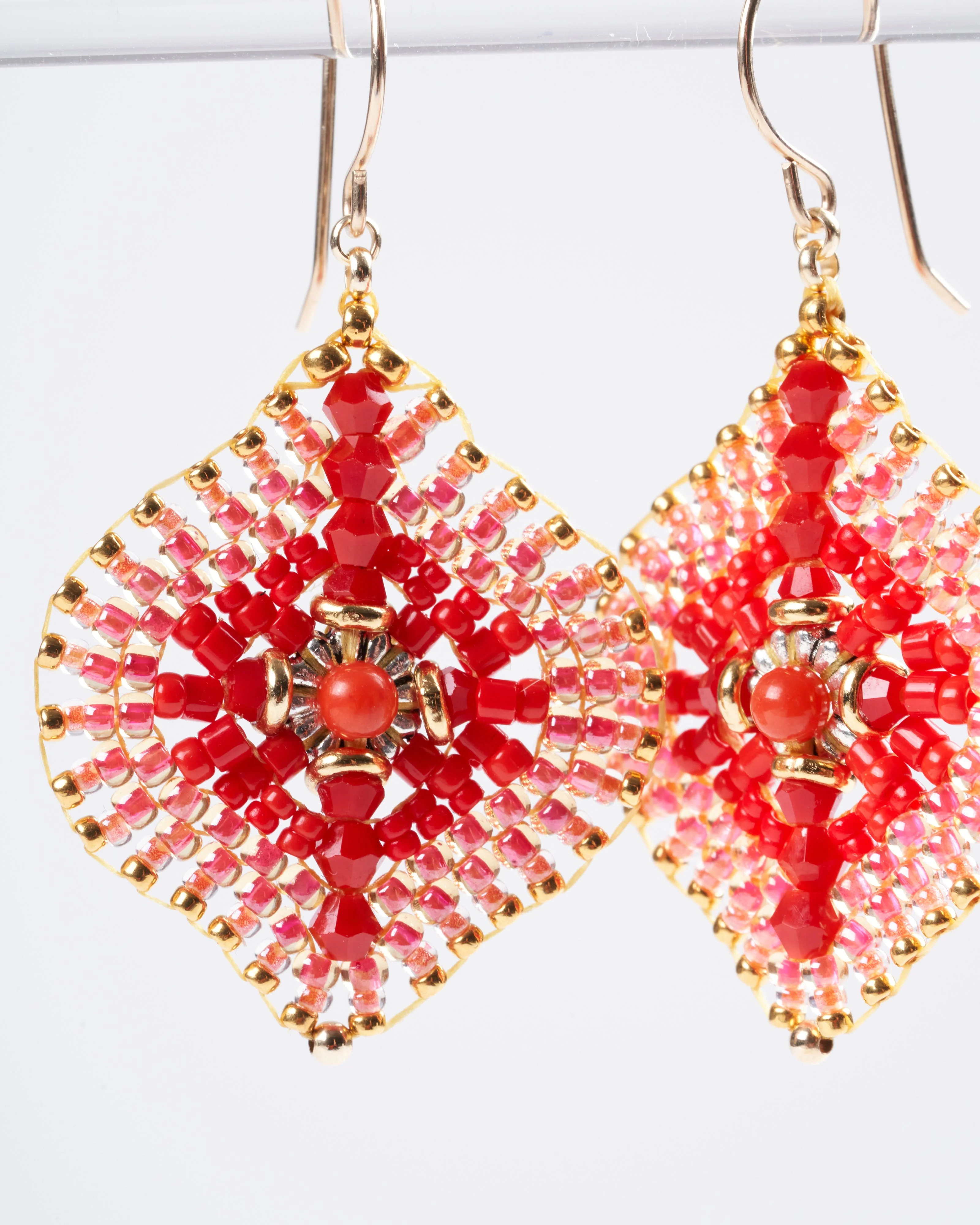 gold wire small tear drop with gold, vibrant orange and pink - Image 3