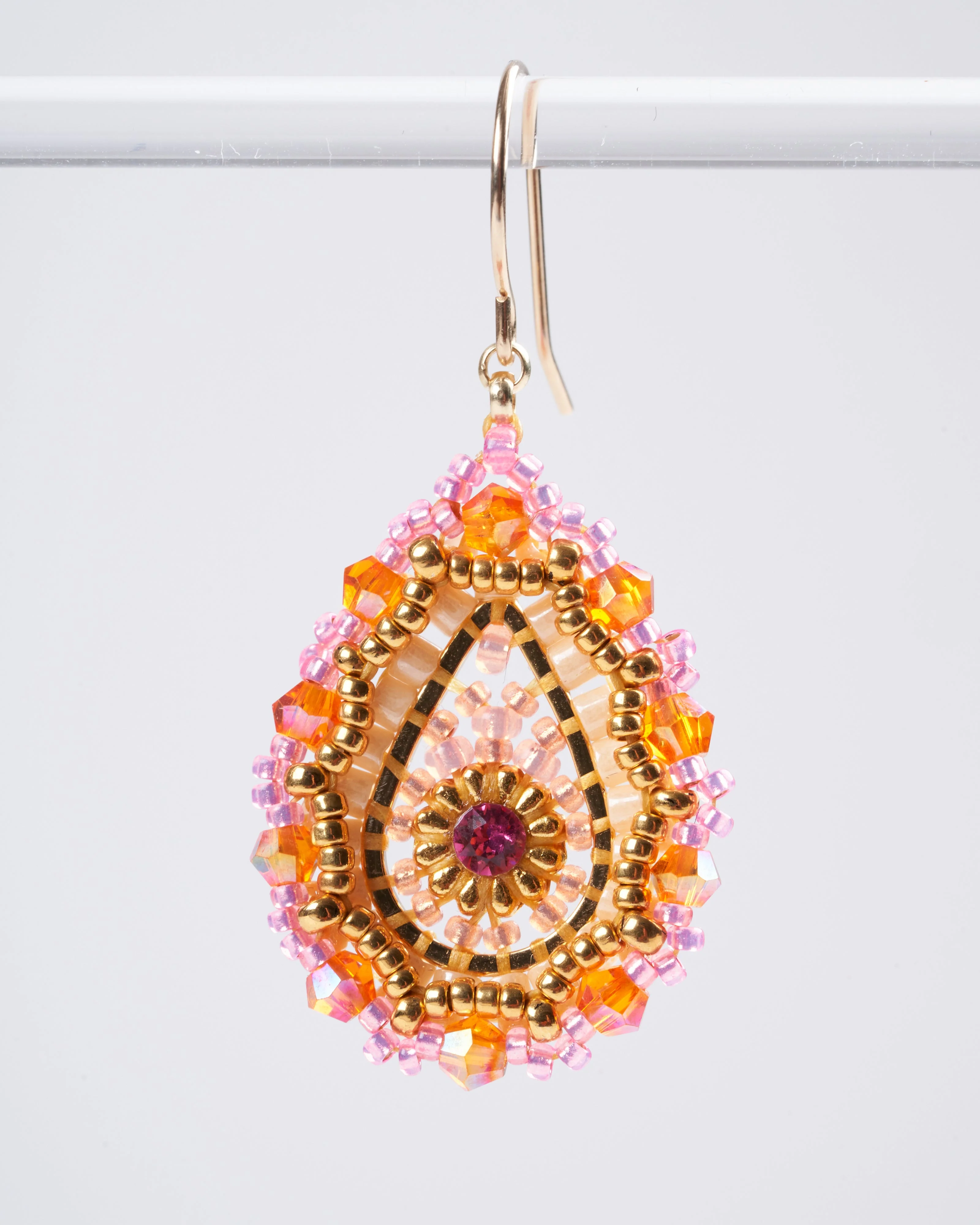 gold wire tear drop with pink and gold - Image 3