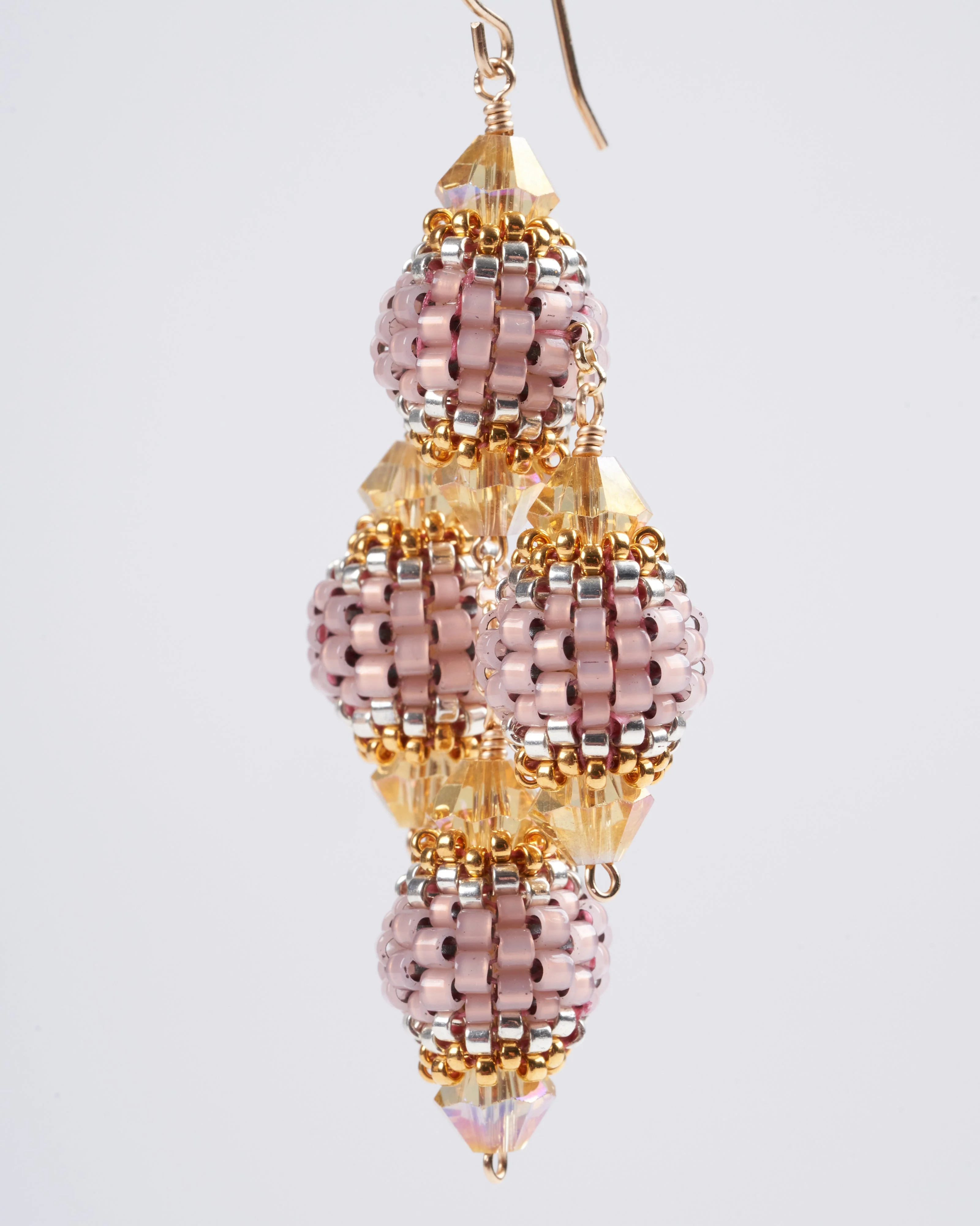 gold wire earrings with four cone drops - gold and purple - Image 3